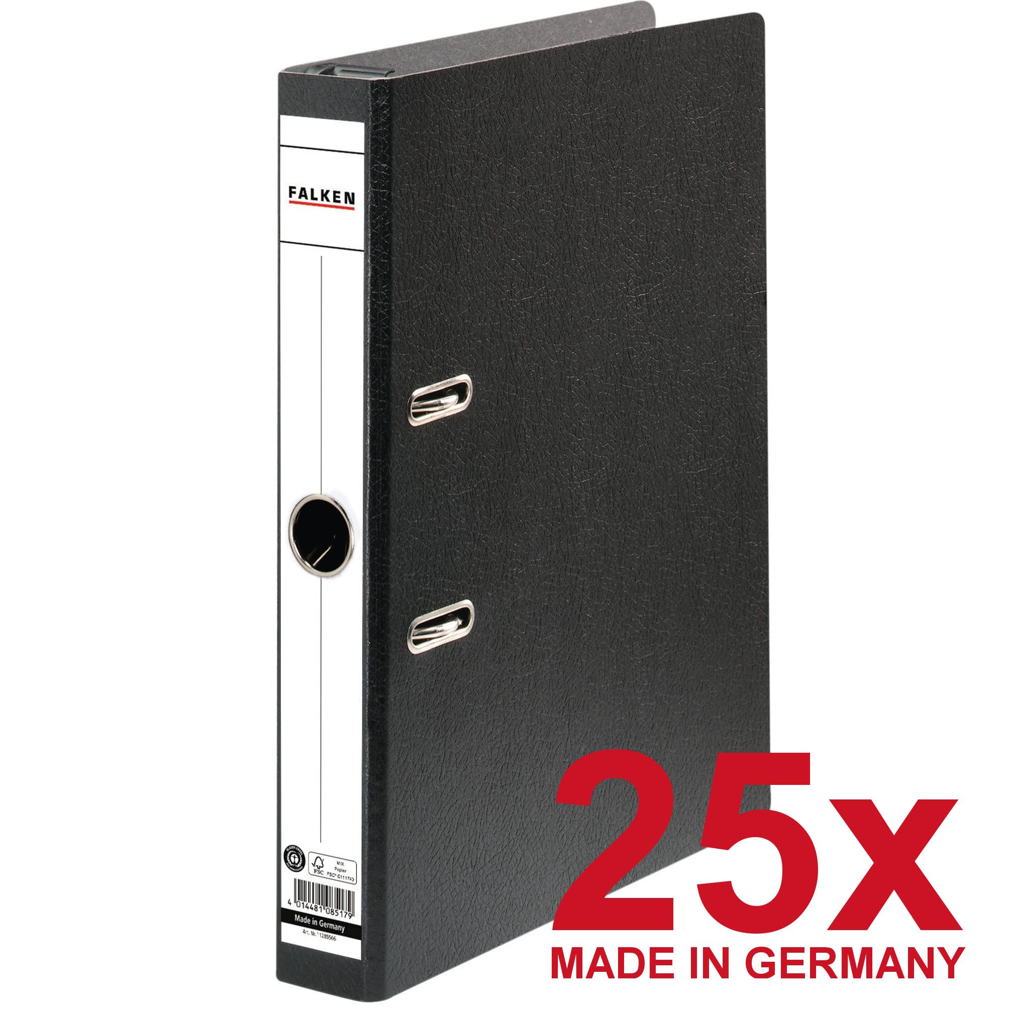 Original Falken 25er Pack Hängeordner Hartpappe. Made in Germany. 5 cm schmal DIN A4 schwarz mit Hängeschwenkbügel aus Kunststoff Ring-ordner Aktenordner Briefordner Büroordner Pappordner Blauer Engel