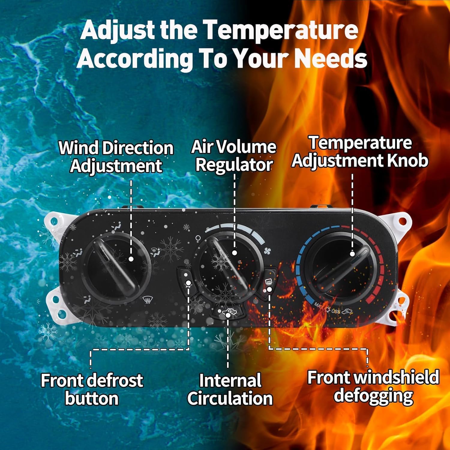 Car Climate Control Panel OE 55111840AE Automotive Air Conditioning Panel Replacement for JEE-p Wrangler 3.8L 2007-2010, Replace 55111840AB, 55111840AC