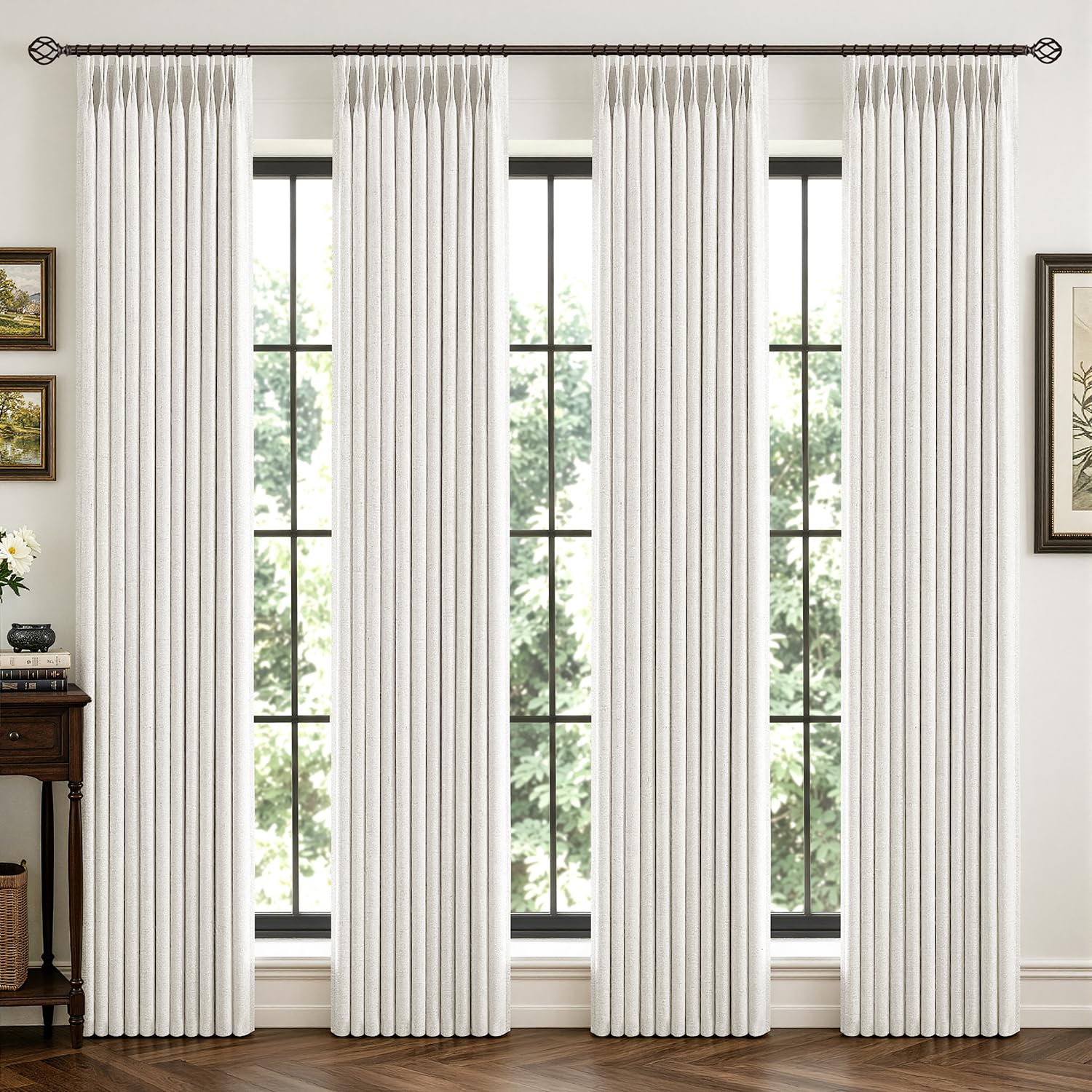 MIULEE 4 Panels Pinch Pleated 100% Blackout Curtains 40"x84" Natural Linen