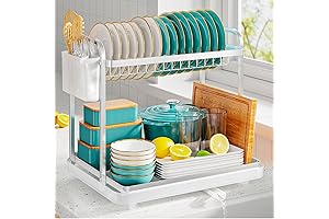 2-Tier Dish Drying Rack With Drainboard For Silverware, Stainless Steel