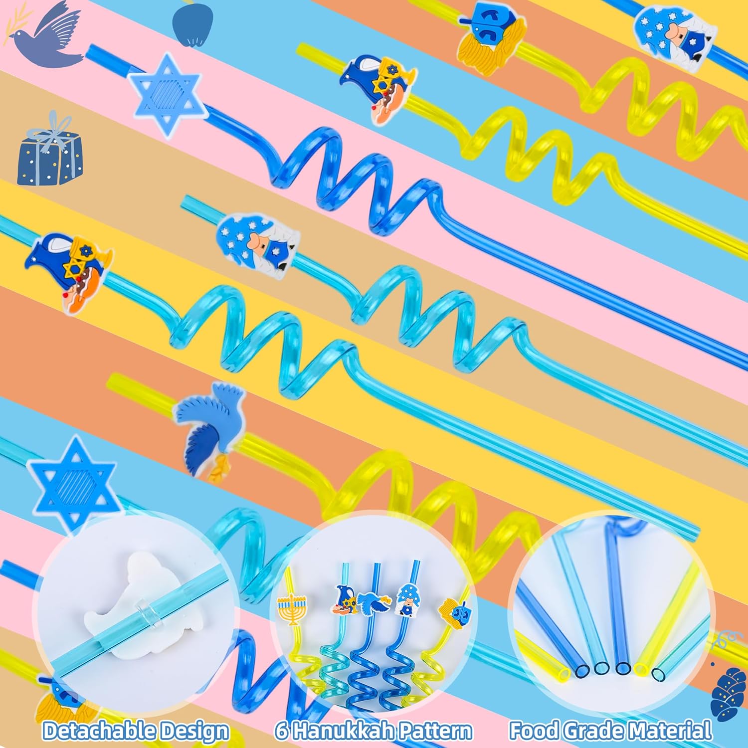 LiYiQ 134 Pcs Hanukkah Party Supplies Return Gifts for Party Hanukkah Classroom Gift Straws Keychains Stickers Cup for Classroom Exchange Birthday