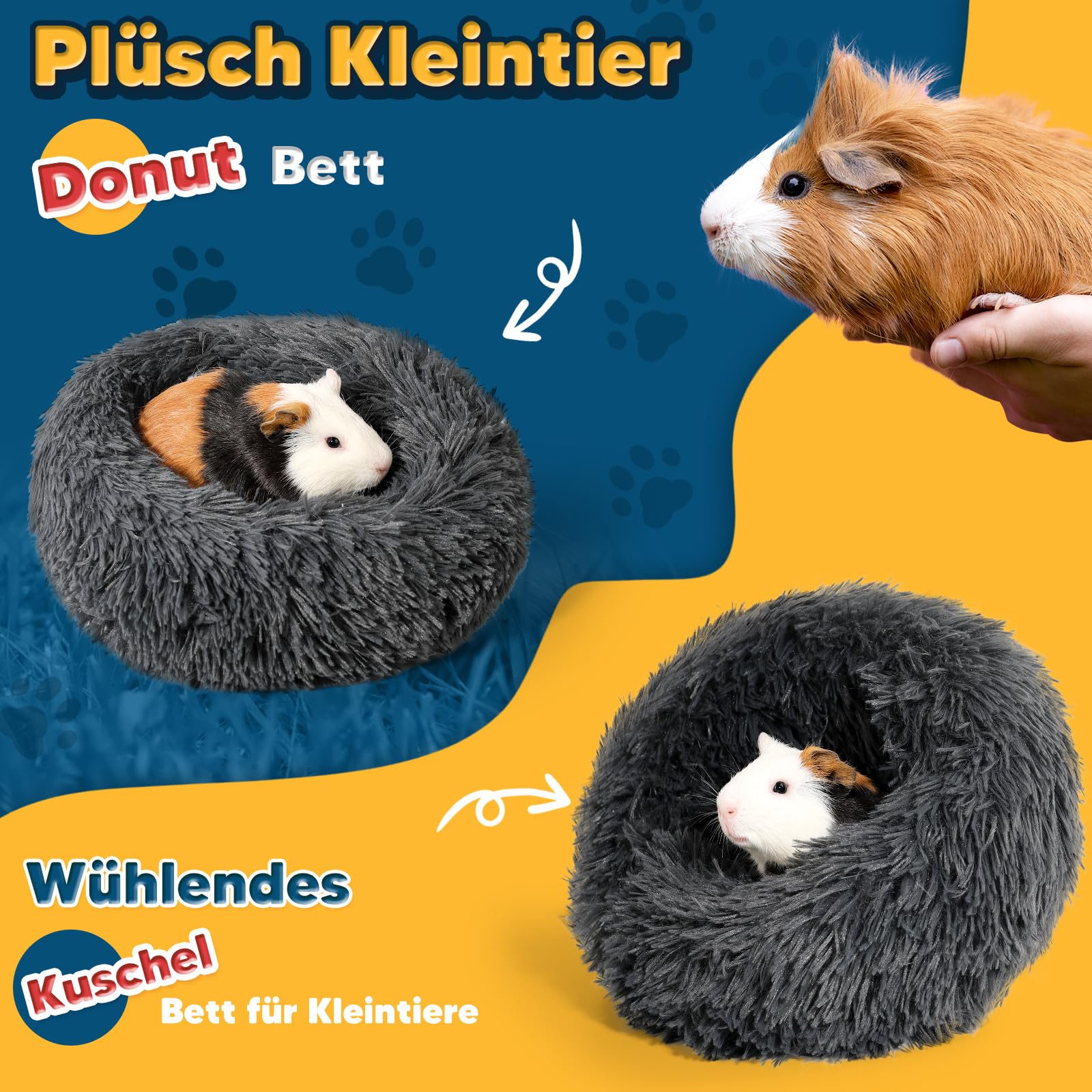ONEJU Plüsch Meerschweinchen Bett, Meerschweinchen Kuschelhöhle, herausnehmbares Kissen, super gemütlich, ideales Waschbar Bett für Kaninchen und kleine Haustiere, Dunkel Grau - 3