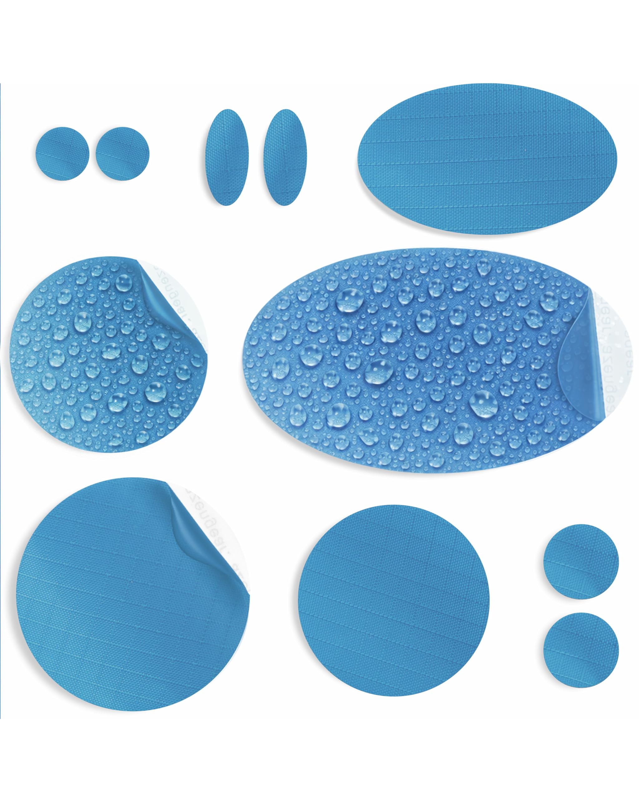 aZengear Toppe di riparazione (30+ colori) per piumini, giacche imbottite, tende, scarpe e tappezzeria, autoadesive, impermeabili, resistenti a strappi (11 pezzi, azzurro cielo)