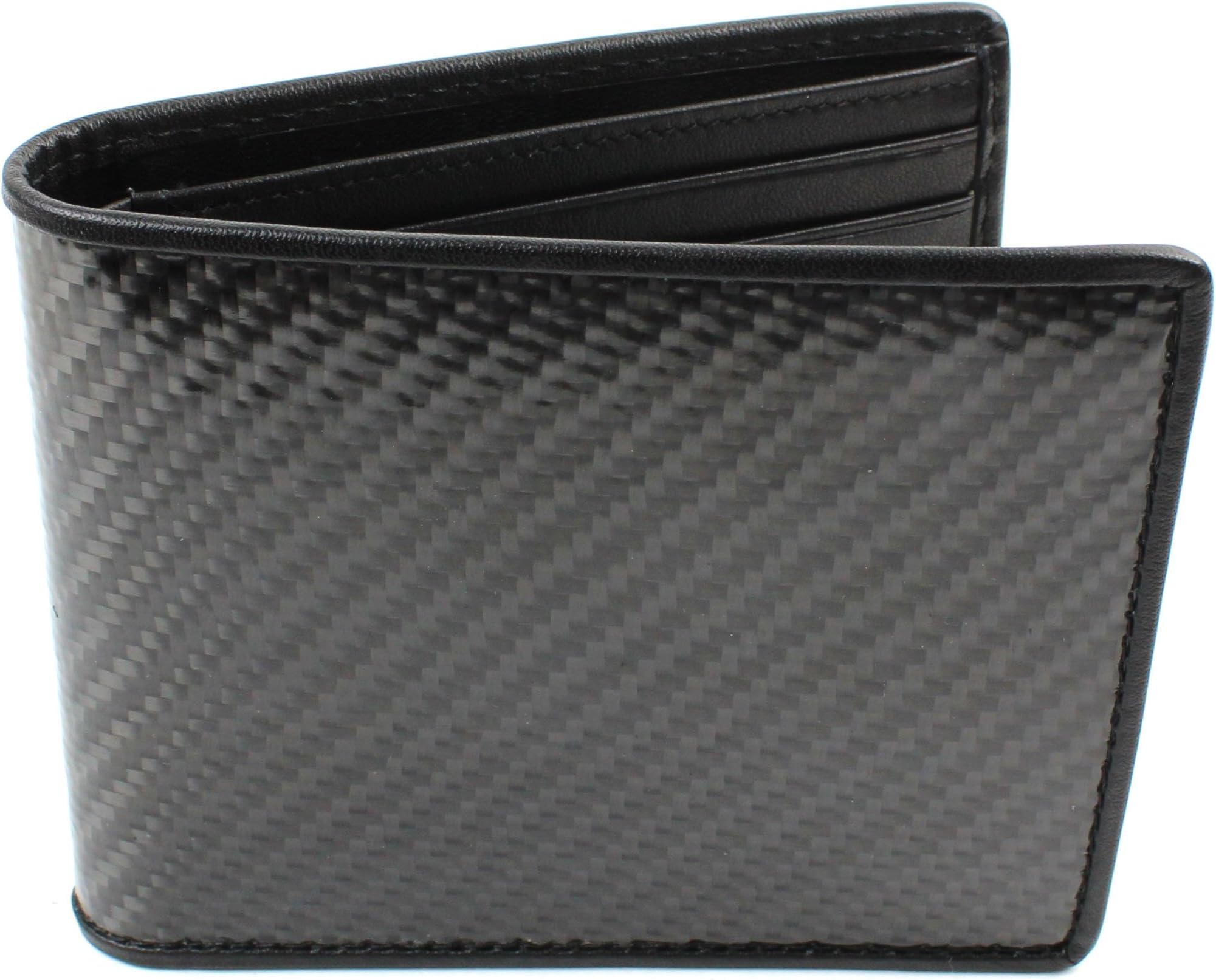 Carbon Fiber with Genuine Leather Bifold Wallet RFID Blocking - Slim Travel Size
