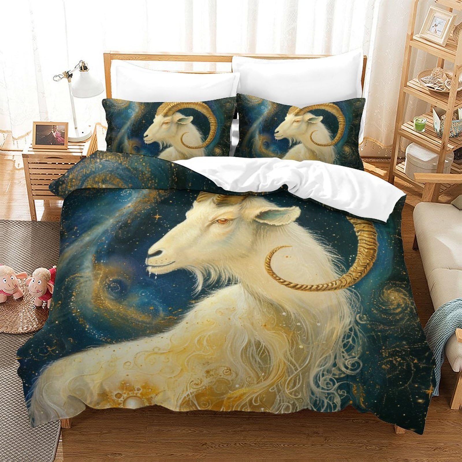 Parure de lit chèvre anti-plis en microfibre douce pour literie double