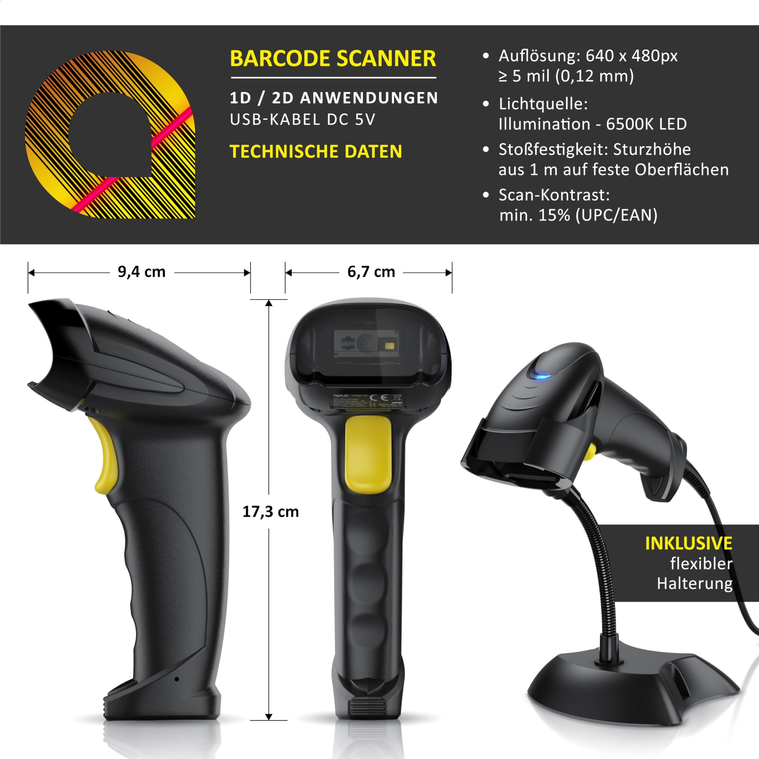 CSL Barcode Scanner 1D 2D QR kabelgebunden Single Multi Scan Bildschirm scannen inklusive Halterung