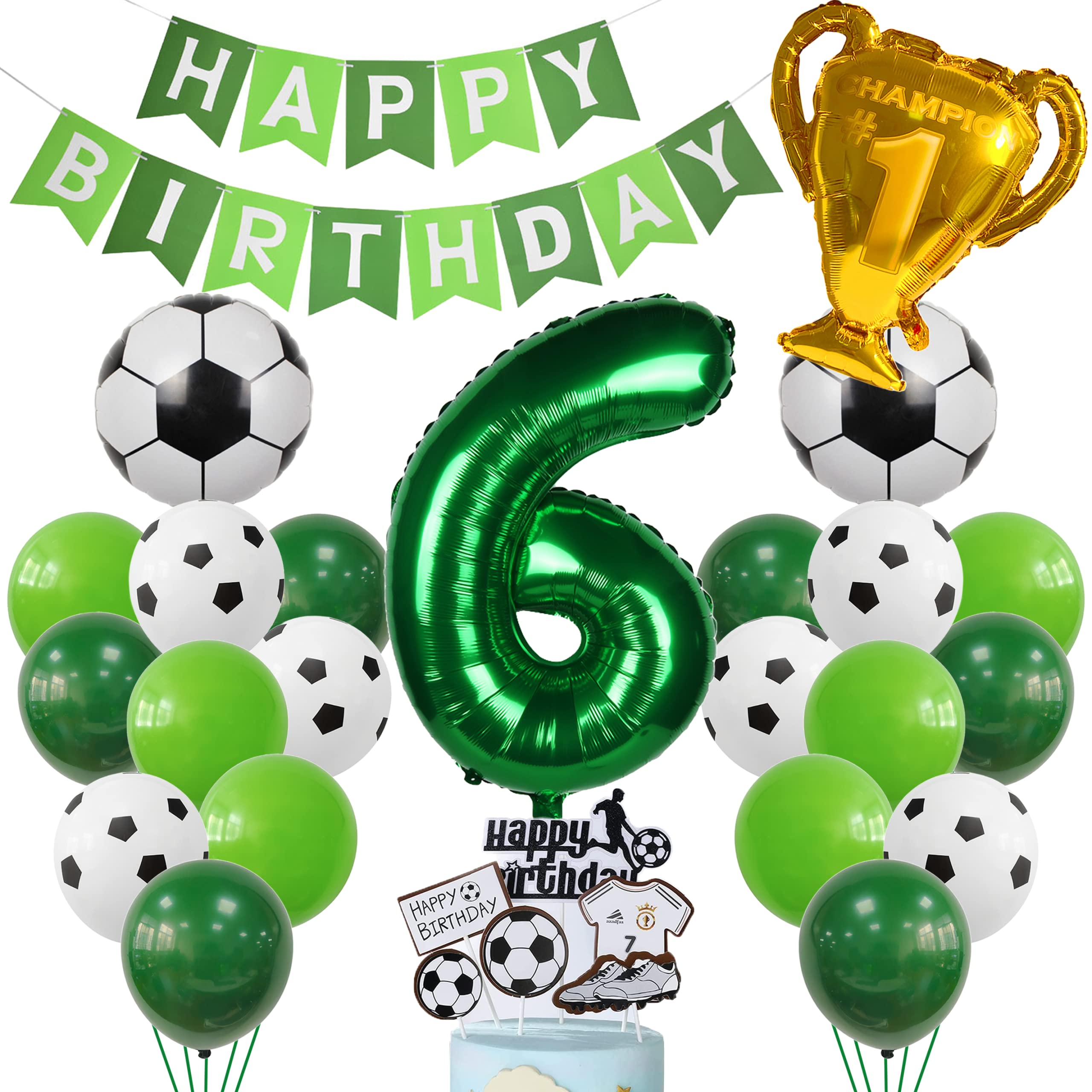 Football Balloon 6th Birthday Green Helium Balloon 6th Birthday Boy Cake Topper Football Birthday Decoration 6 Years Children's Birthday Party Decoration 6th Birthday Decoration Football Cake Decorati
