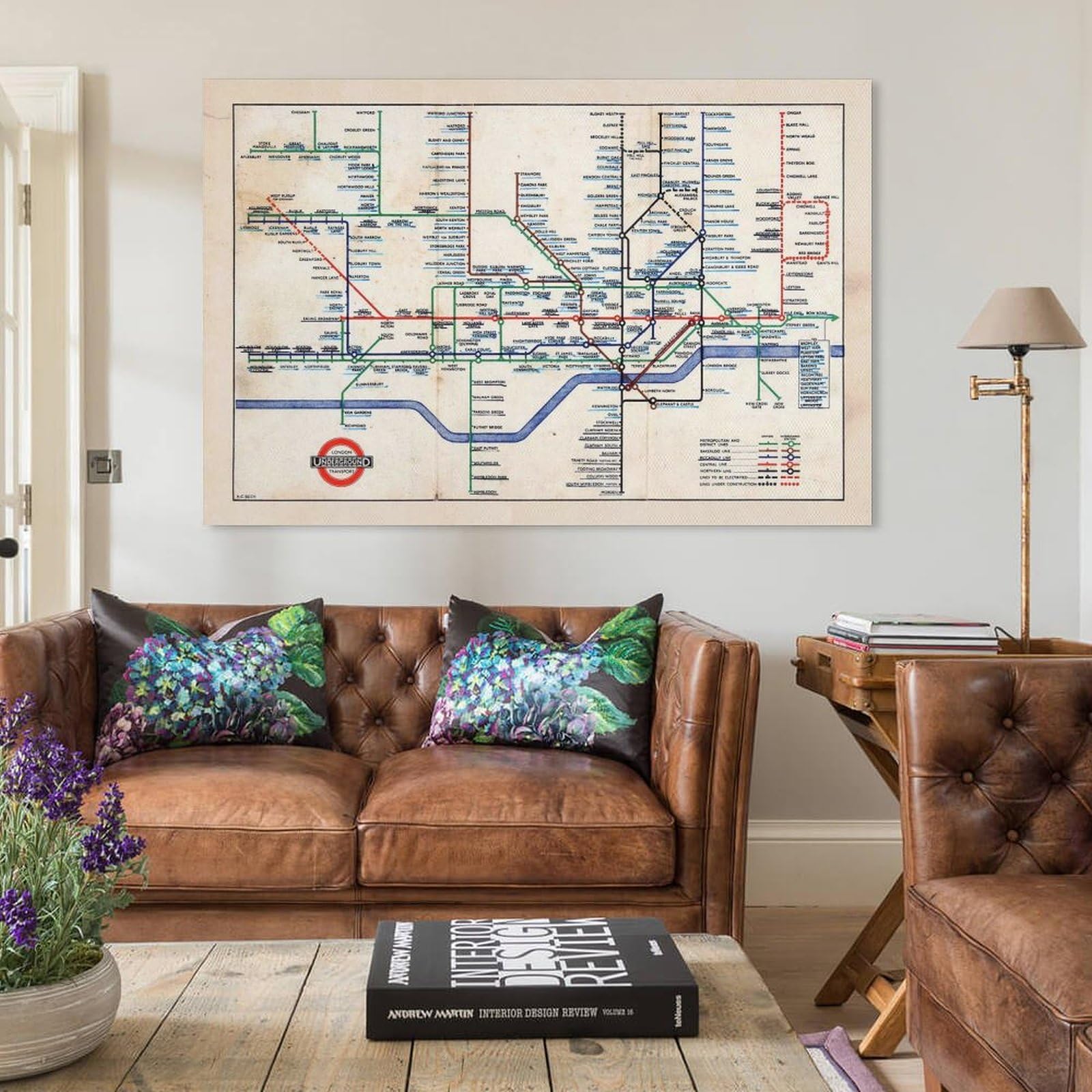 Generic Lienzo decorativo con mapa retro del metro de Londres de 1947, escala de grises, 60 x 90 cm, mapa histórico, perfecto para sala de estar, dormitorio, oficina, etc.