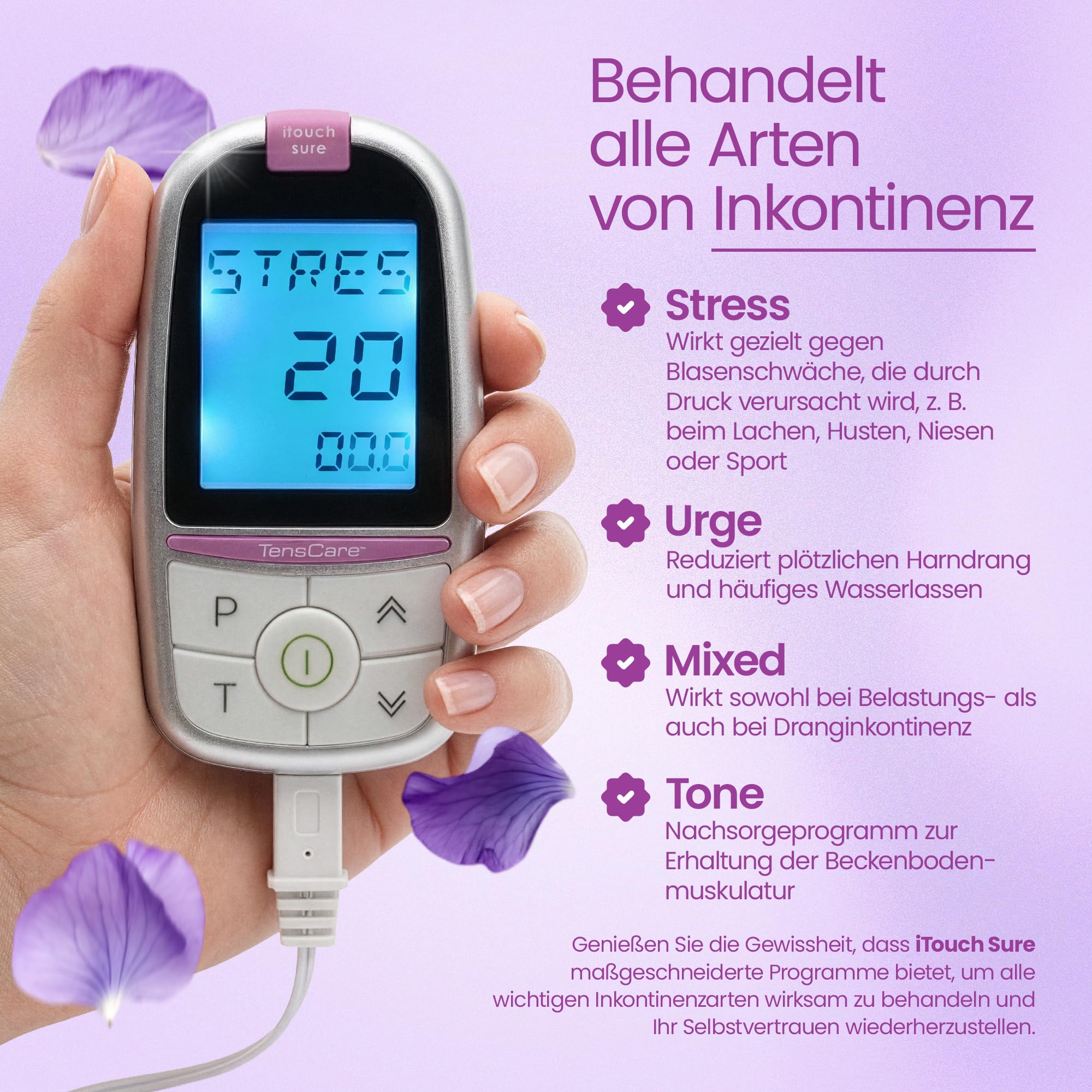 TensCare iTouch Sure + Go Gel Gleitgel - Beckenbodentrainer zur Stärkung und Straffung des Beckenbodens. Bei Inkontinenz und Blasenverlust