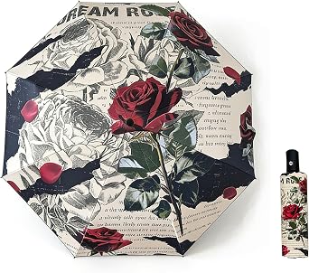Umbrella Compact 3D Pattern Flower Rose SPF 50 UPF 50 Sun UV Protection Folding Umbrella for Women