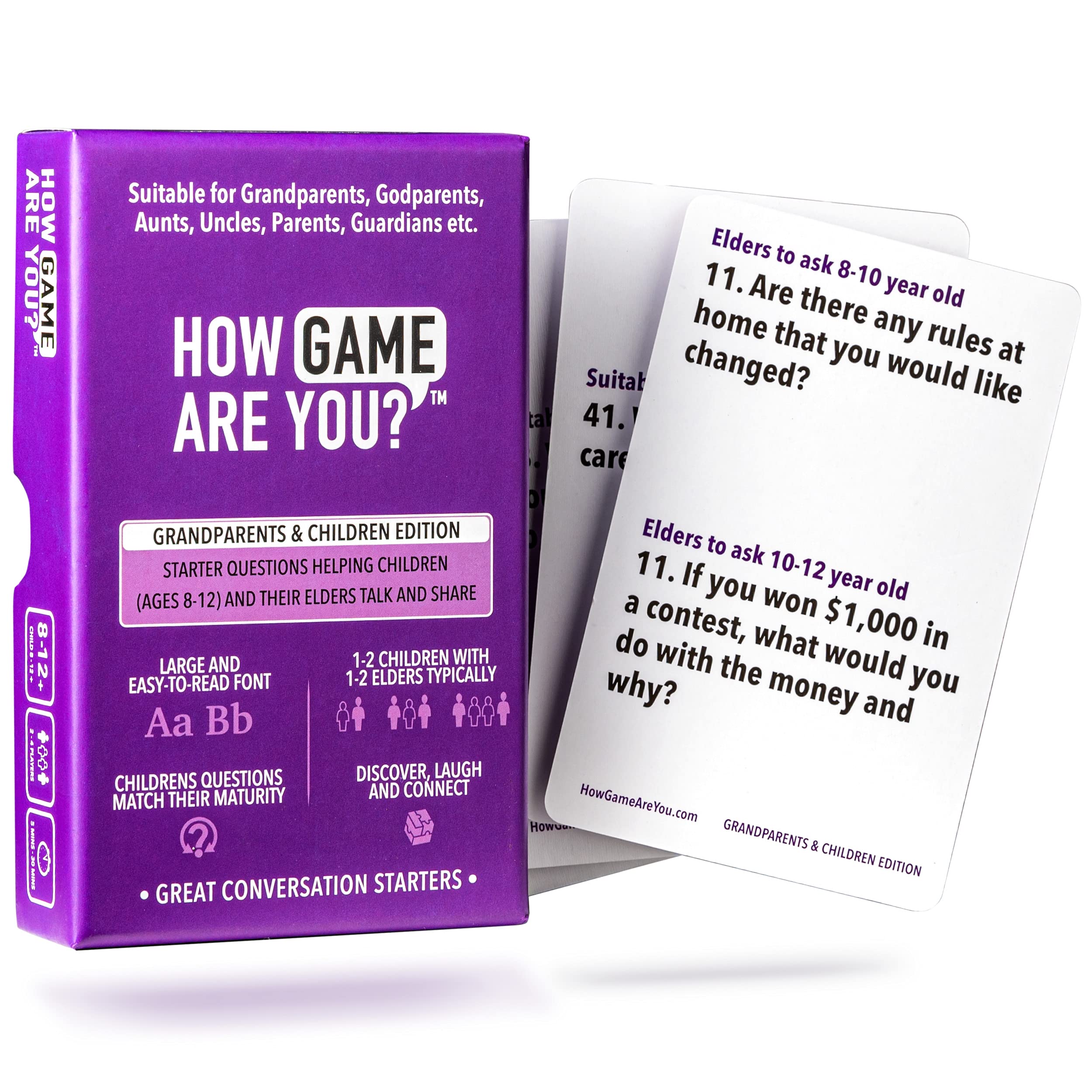 How Game Are You? Conversation cards for kids and grandparents, card games for elderly adults or grandmother gift, grandpa gift - 140 questions for families to have meaningful conversations & memories