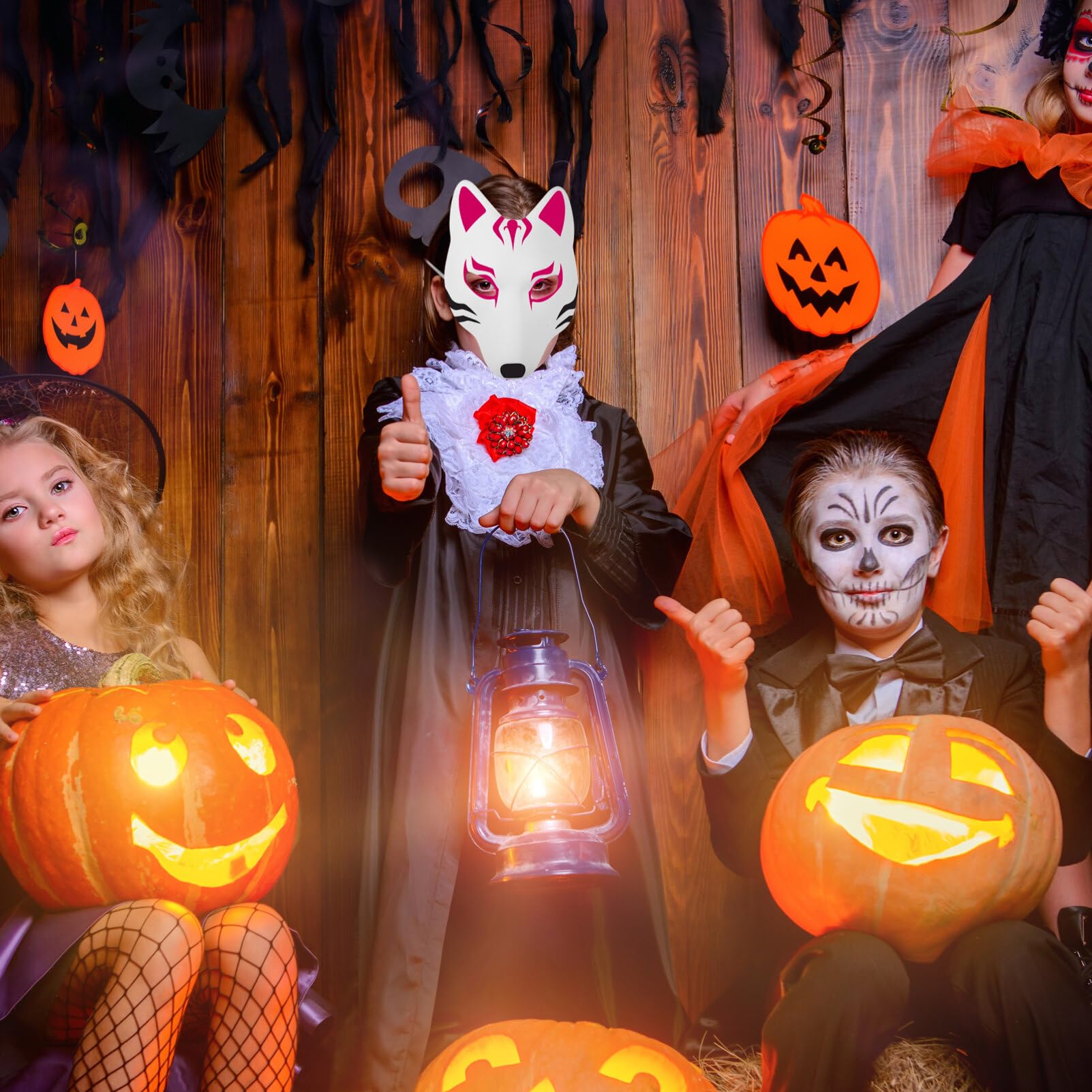 Lurrose Blank Fox Mask Pu Leather Diy White Cat Mask Japanese Kabuki Kitsune Mask Animal Unpainted Craft Mask for Masquerade Party Cosplay Costume Prop Accessory