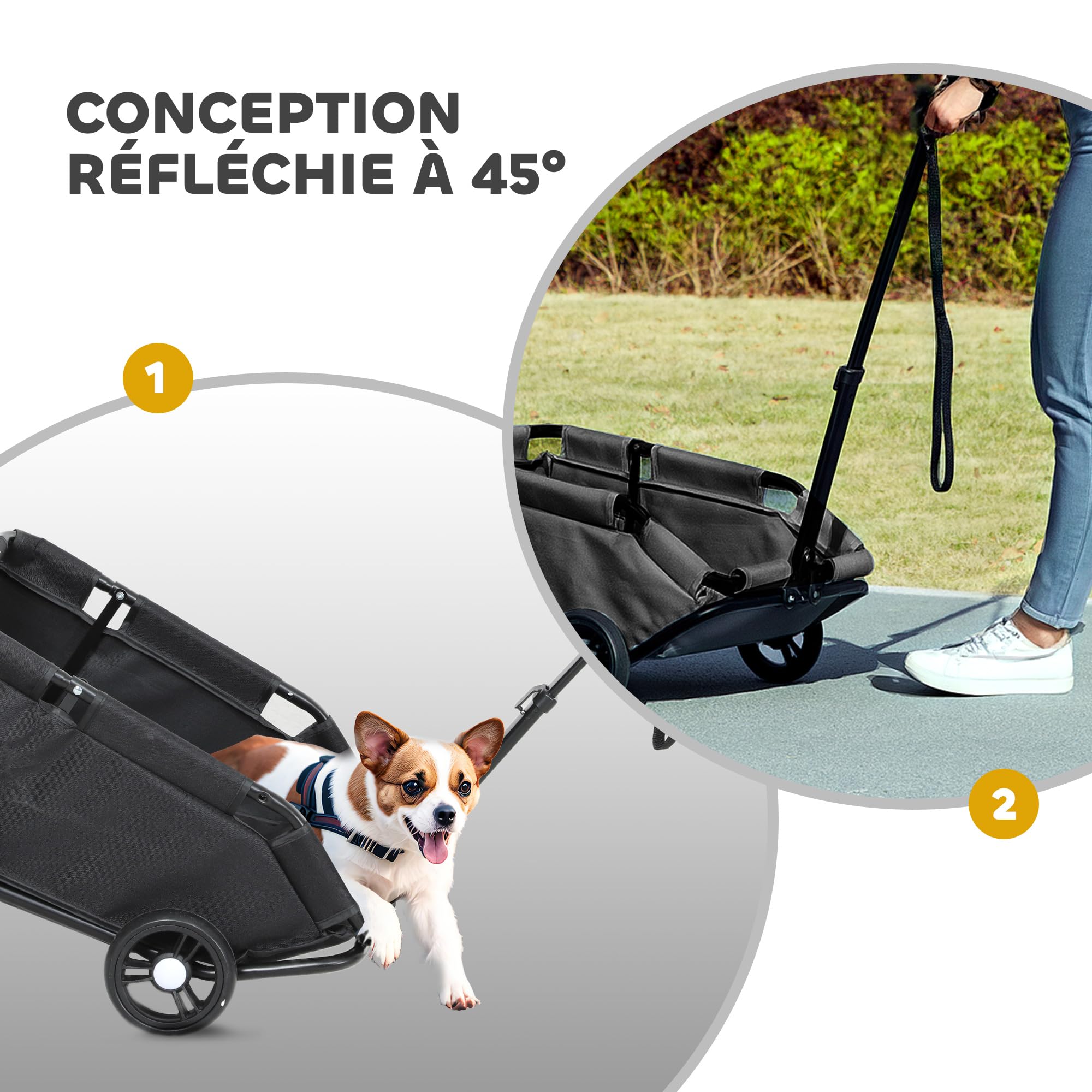 PawHut Poussette pour chien, poussette chien pliable à 4 roues, avec tige de poussée réglable, sac de rangement, coussin lavable, pour animaux jusqu'à 4 kg, noir