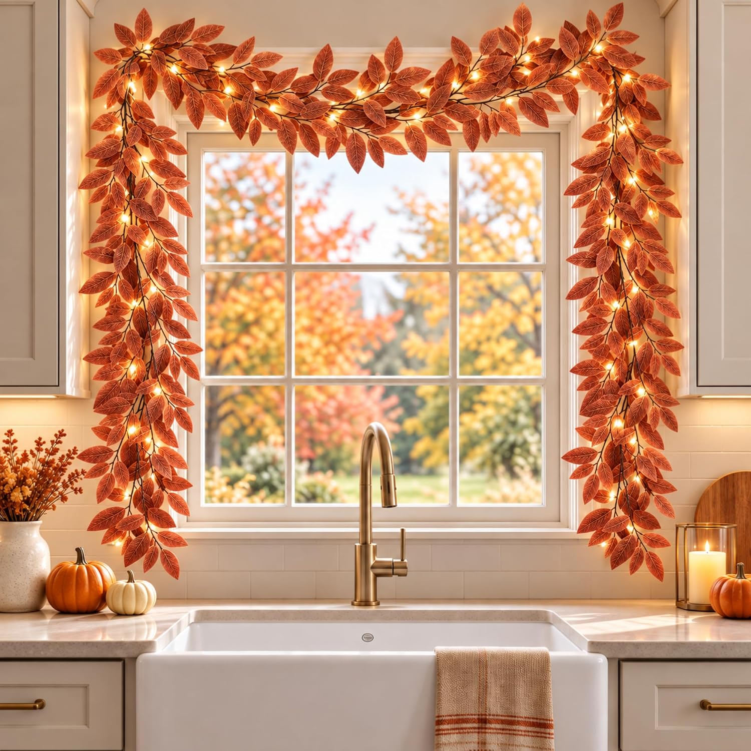 3 Pcs 13ft Lighted Fall Garland for Window Thanksgiving Decor