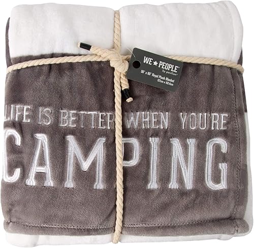 Miniatura 3 de Pavilion Gift Company Life is Better When You're Camping-Manta de felpa real súper suave de 50 x 60 pulgadas con texto bordado a rayas de 50 x 60