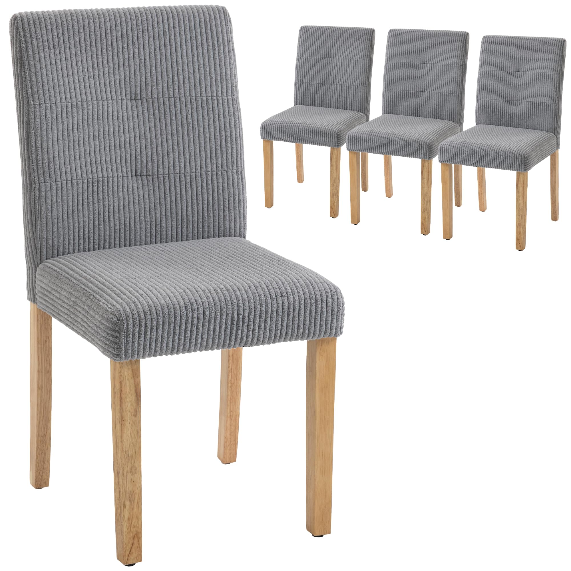 HOMCOM Pack de 4 Sillas de Comedor, Sillas de Cocinas Modernas, Respaldo Alto, Tapizadas en Pana, Asiento Acolchado, Patas de Madera, para Salón, Gris
