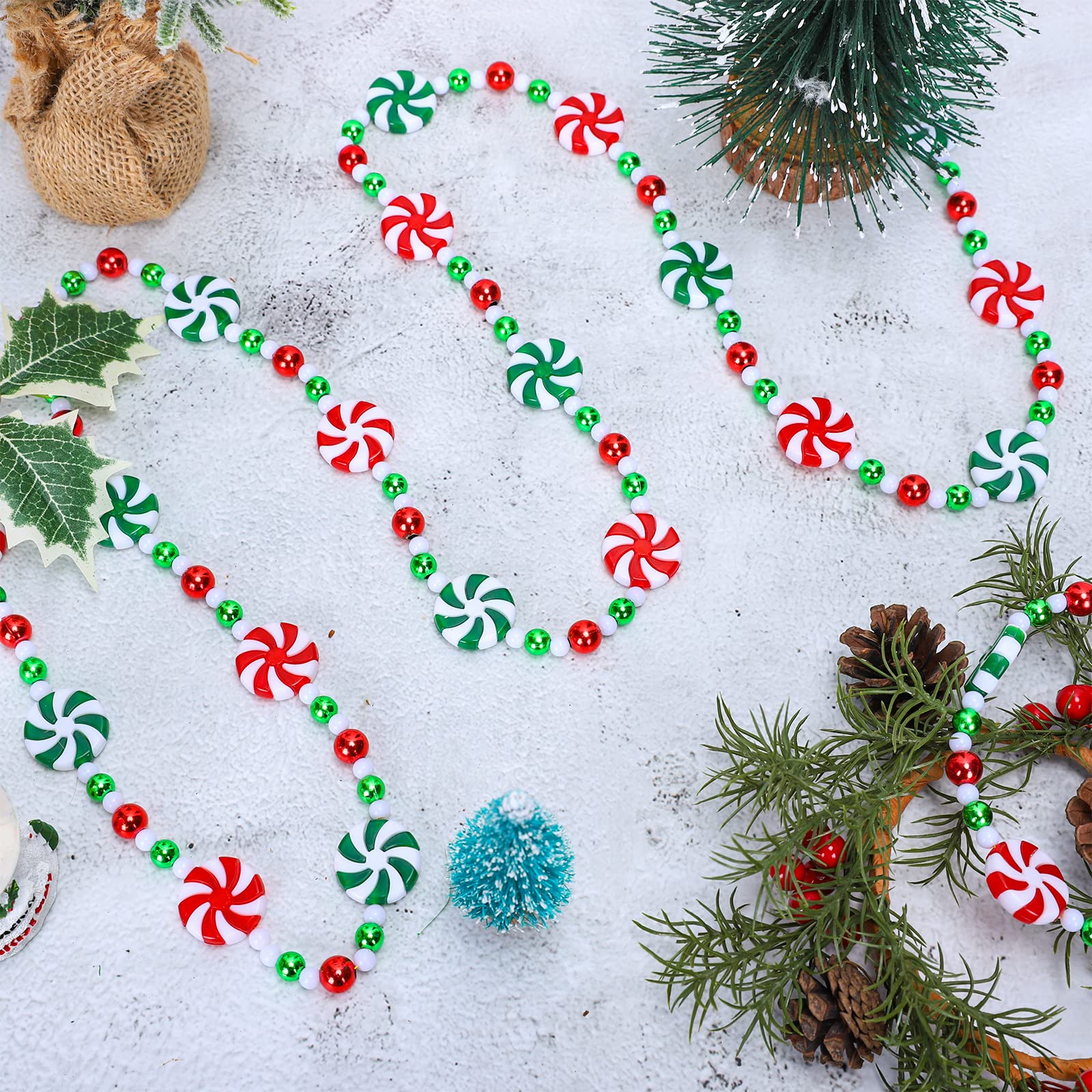 Whaline Weihnachtsbaum-Süßigkeiten-Girlande, künstliche Acryl-Pfefferminze, Süßigkeiten, Weihnachtsgirlande, Dekoration, rot, weiß, grün, Perlen, Gastgeschenke, Weihnachtsdekoration