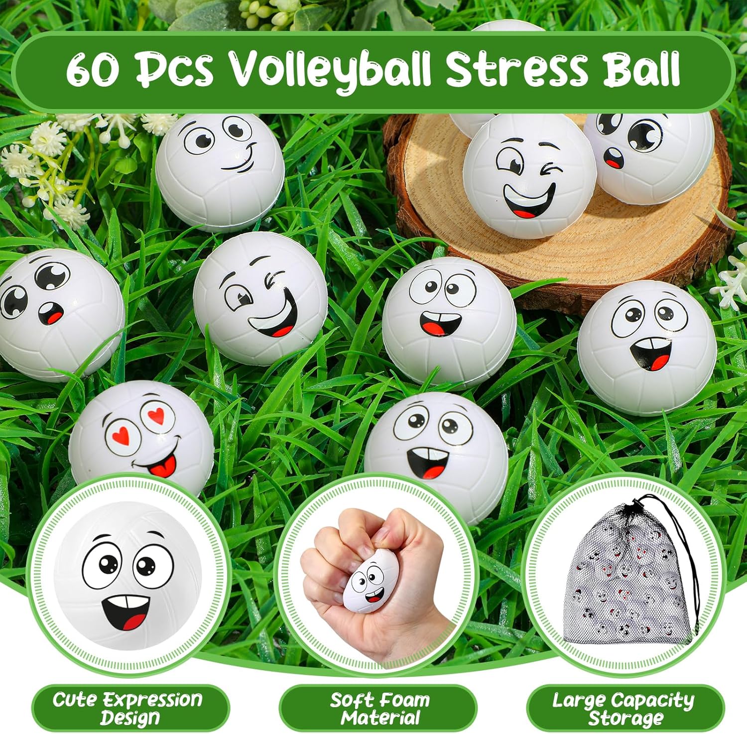 Shappy 100 Pcs Mini Volleyball Stress Balls Foam Sports Balls Squeeze Anxiety with Emotion 1.57 Inch Volleyball Toys with Drawstring Bag for Children Stress Relief Party Favor Games Toys - Image 2