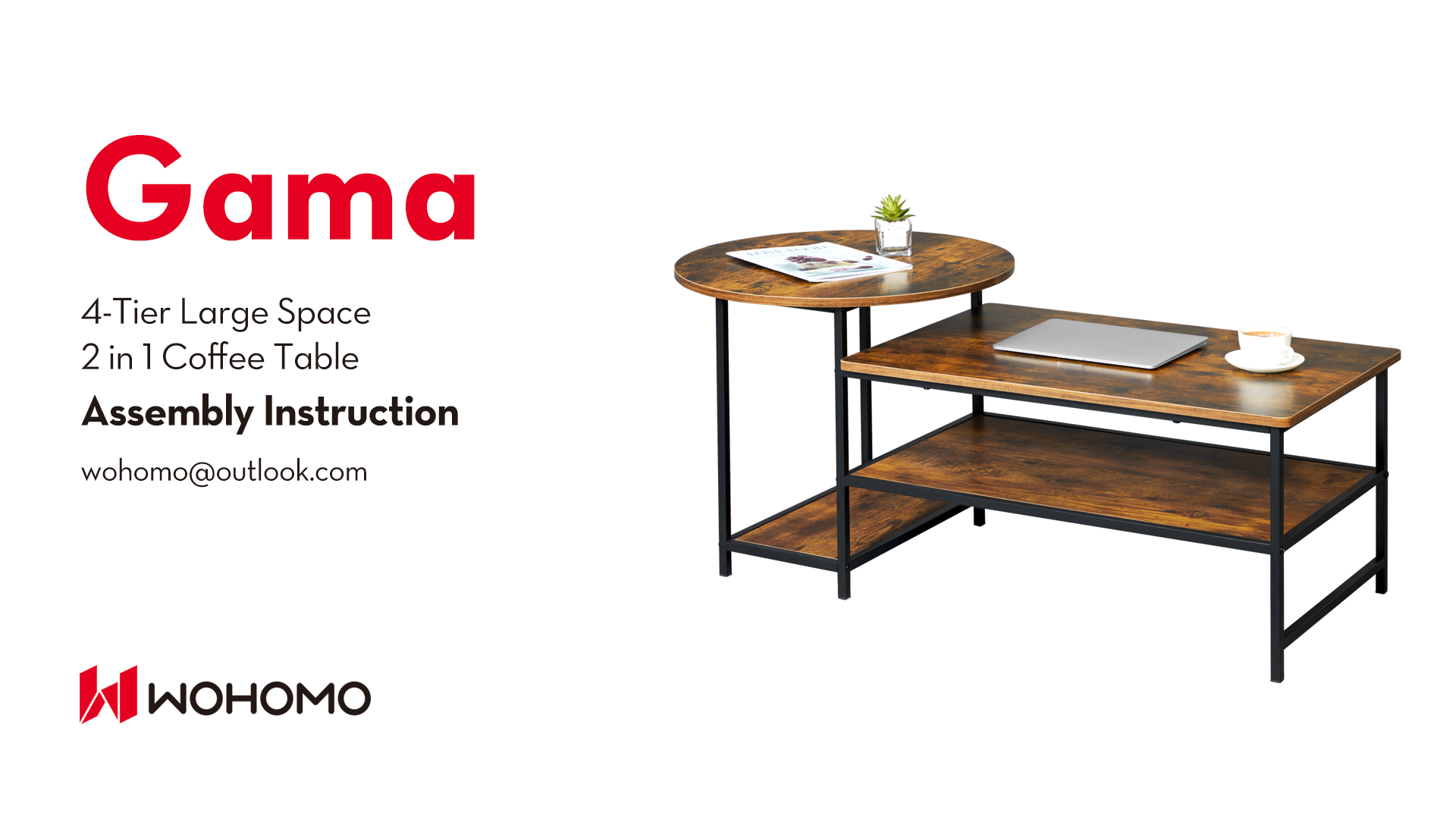 WOHOMO Grey Gold Marble Coffee Table for Living Room, Small Round