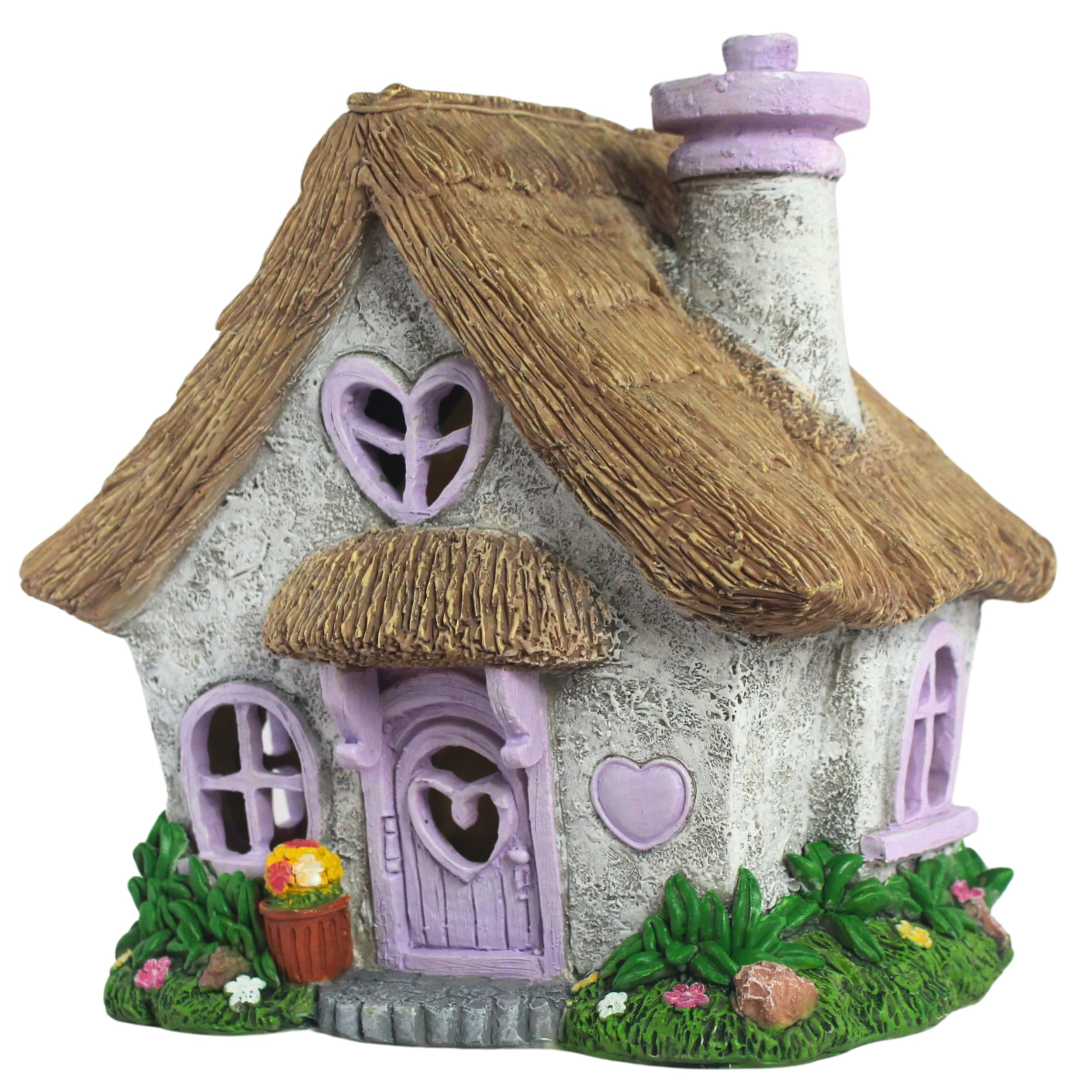 PRETMANNS Fairy House for Outside with Solar Powered LED Lights for Garden - Fairy Garden Houses for Outdoor - Miniature Accessories for Cottage Decor for Village - 19.2 cm High, Lavender