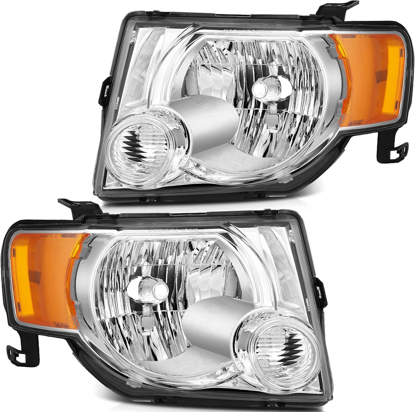 Headlight Assembly for ford Escape 2008-2012 Chrome Housing Amber Reflector Clear Lens Driver and Passenger Side Headlamp