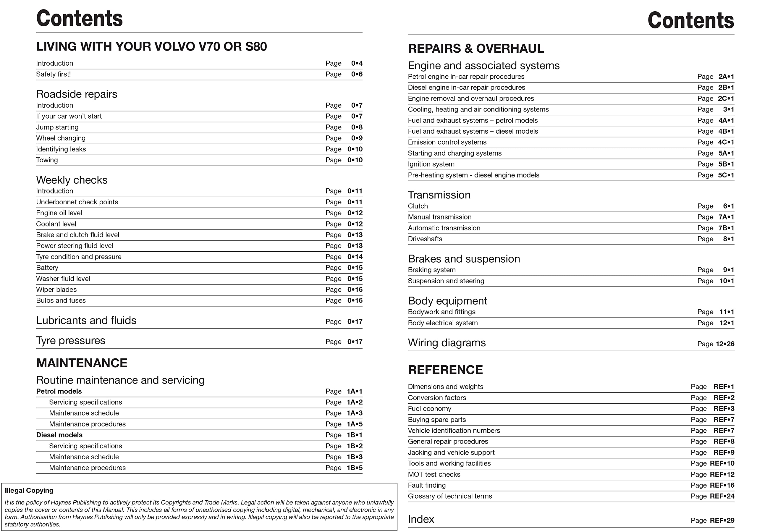Volvo V70 / S80 Petrol & Diesel (98 - 07) Haynes Repair Manual