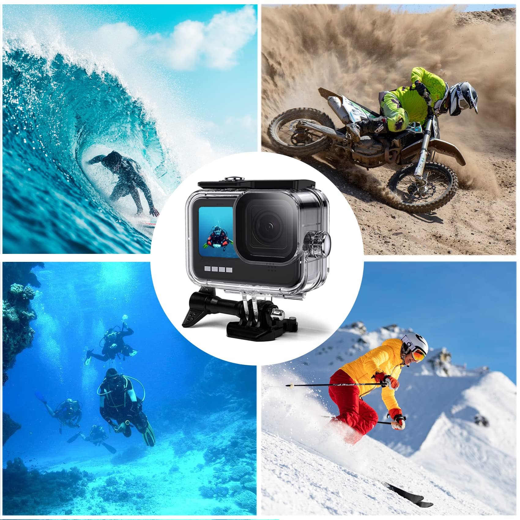 OKFUN Custodia impermeabile per GoPro Hero 12/11/10/9, nera, trasparente, in plastica, custodia subacquea, impermeabile, snorkeling, immersioni, surf