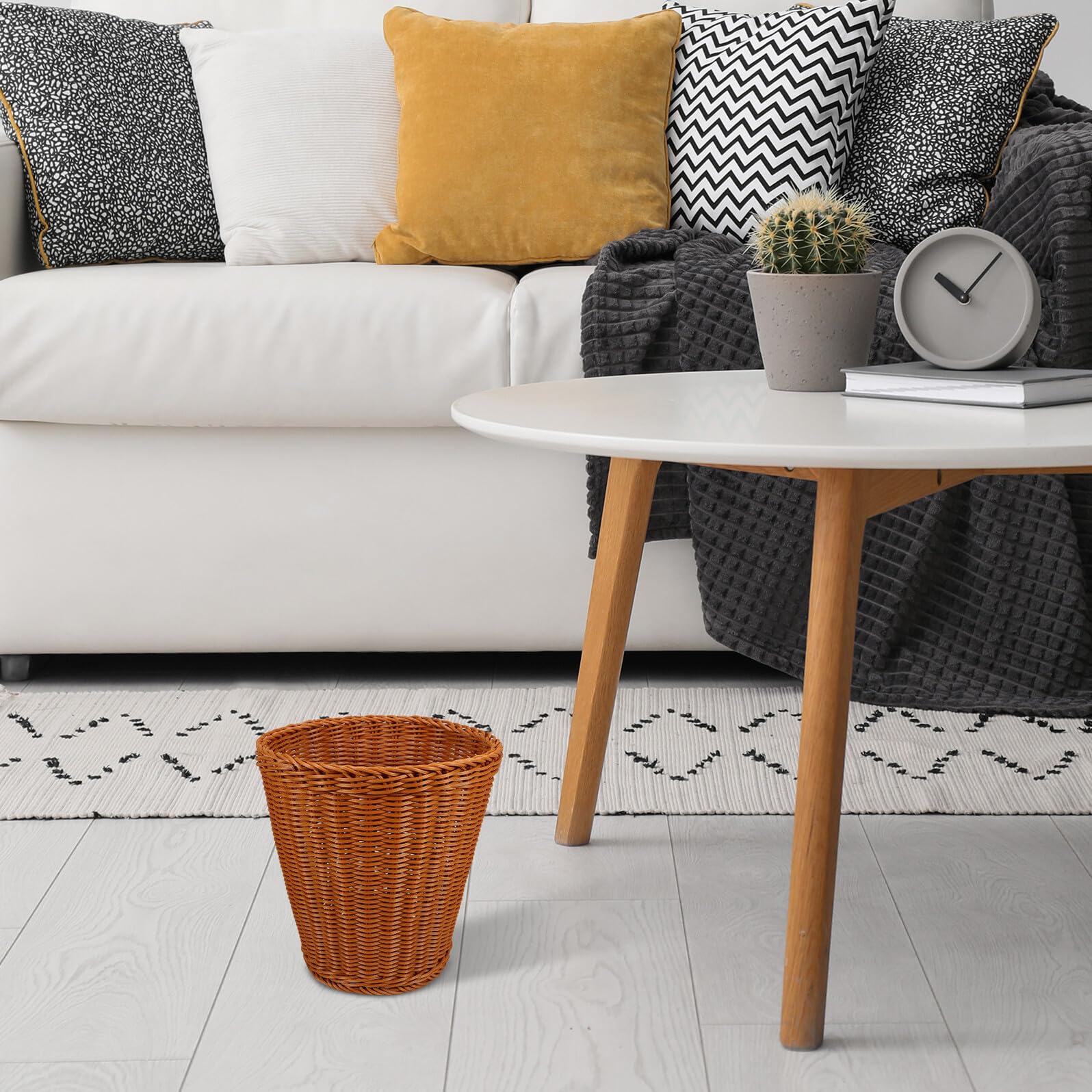 BESPORTBLE Cestino Portaoggetti in Rattan Imitazione con Coperchio, Capacità Ragionevole, Raffinata Fattura e Stile Rustico per Soggiorno o Studio