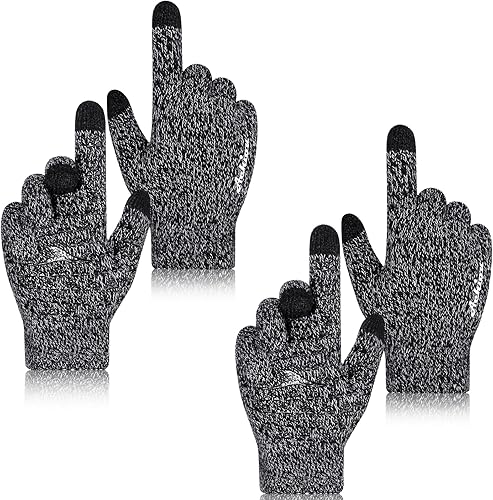Achiou Guantes de invierno para hombres y mujeres, 2 pares de guantes cálidos para pantalla táctil con forro de punto suave térmico, puño elástico