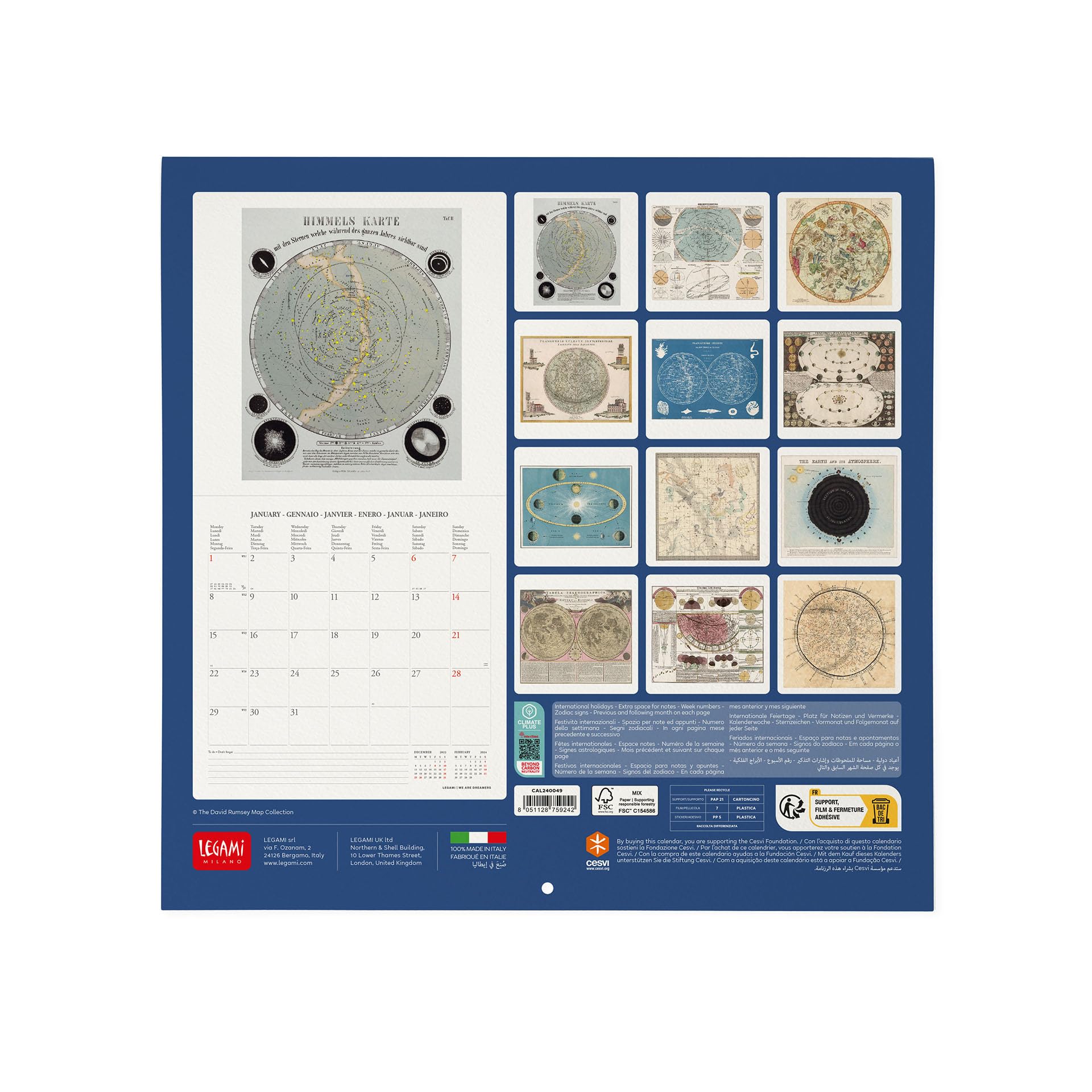 Legami - Wall Calendar 2024, 12 Months and Annual Planner, Space for Notes and Notes, Number of the Week, 6 Languages, Zodiac Signs and International Holidays, Single Cellophaning, 30x29 cm - Image 3