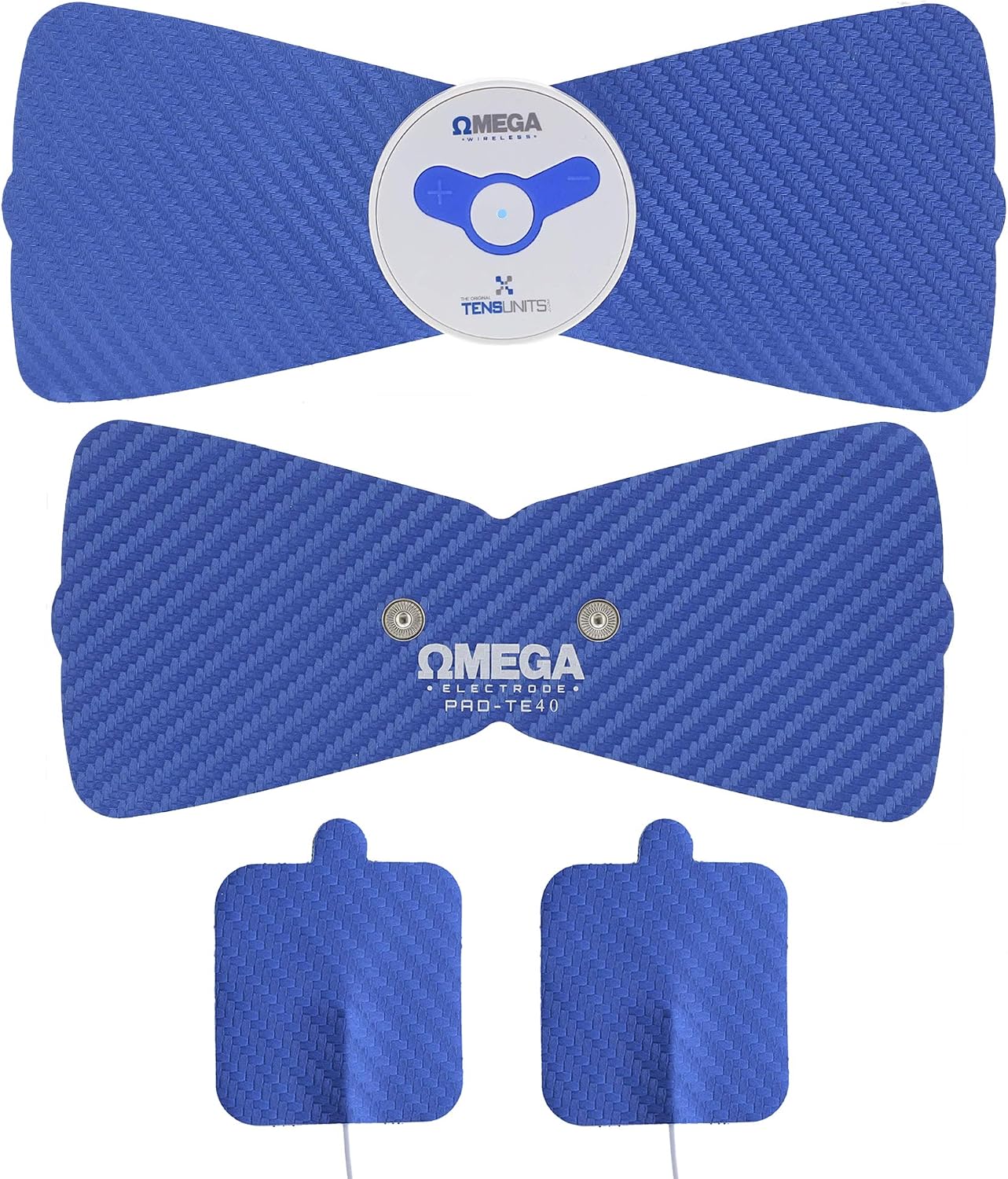 OMEGA Wireless TENS Unit Without Remote Accessories EMS Electronic Pulse Massager, 2 Ultra Back Pads Electrodes, Optional Lead Wires and Pads, Handheld Device, M