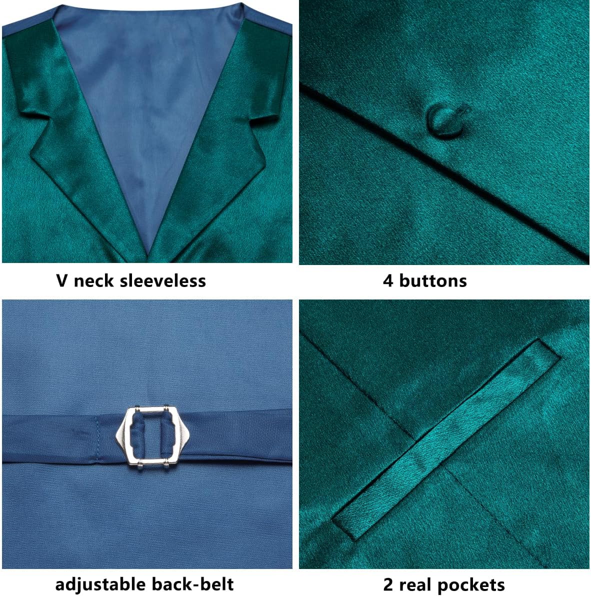 Dubulle Mens Satin Vest and Tie Solid Suit Waistcoat and Pre-tied Bowtie Set for Men Lapel Pin Wedding Party