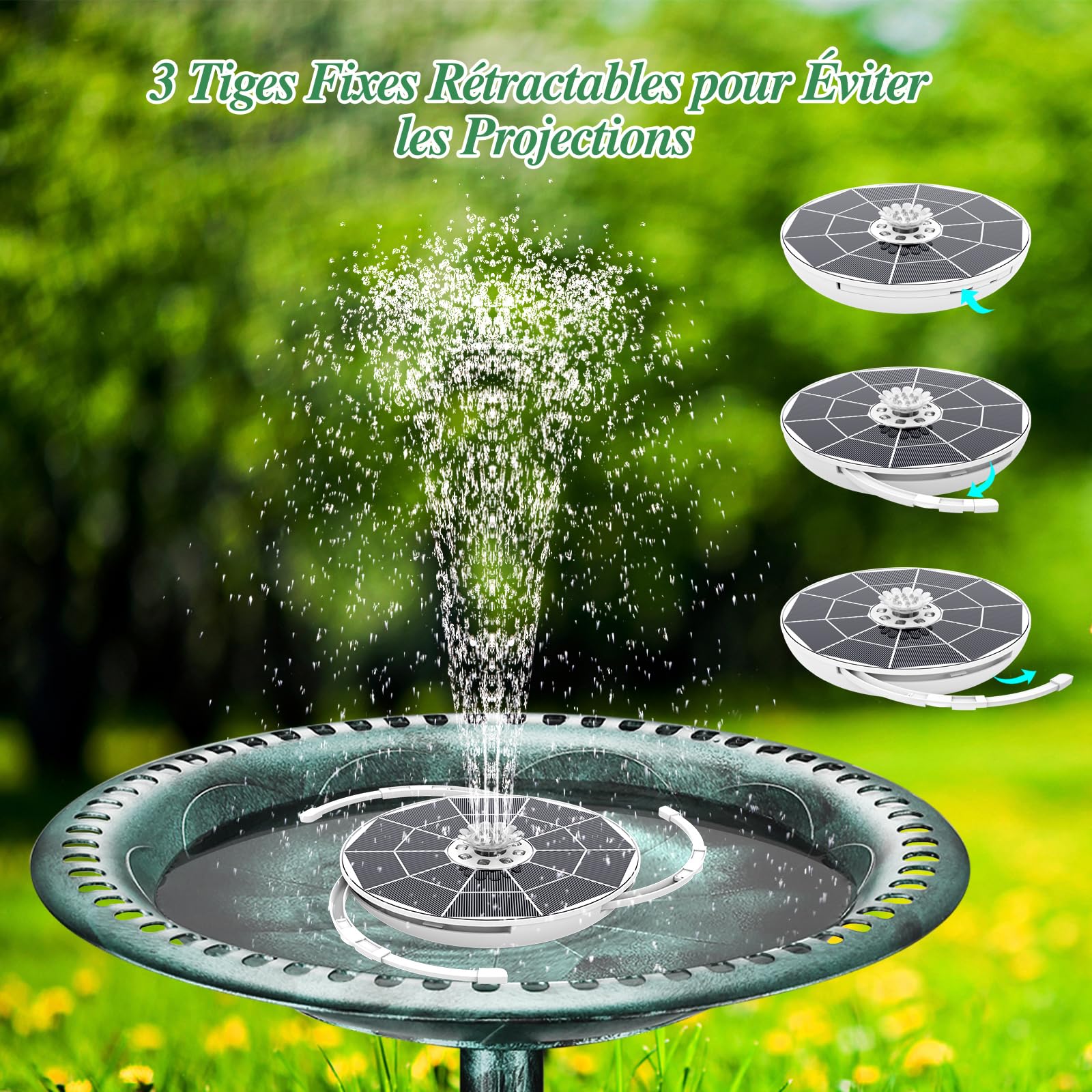 AISITIN Fontaine Solaire LED 6,5 W avec Télécommande