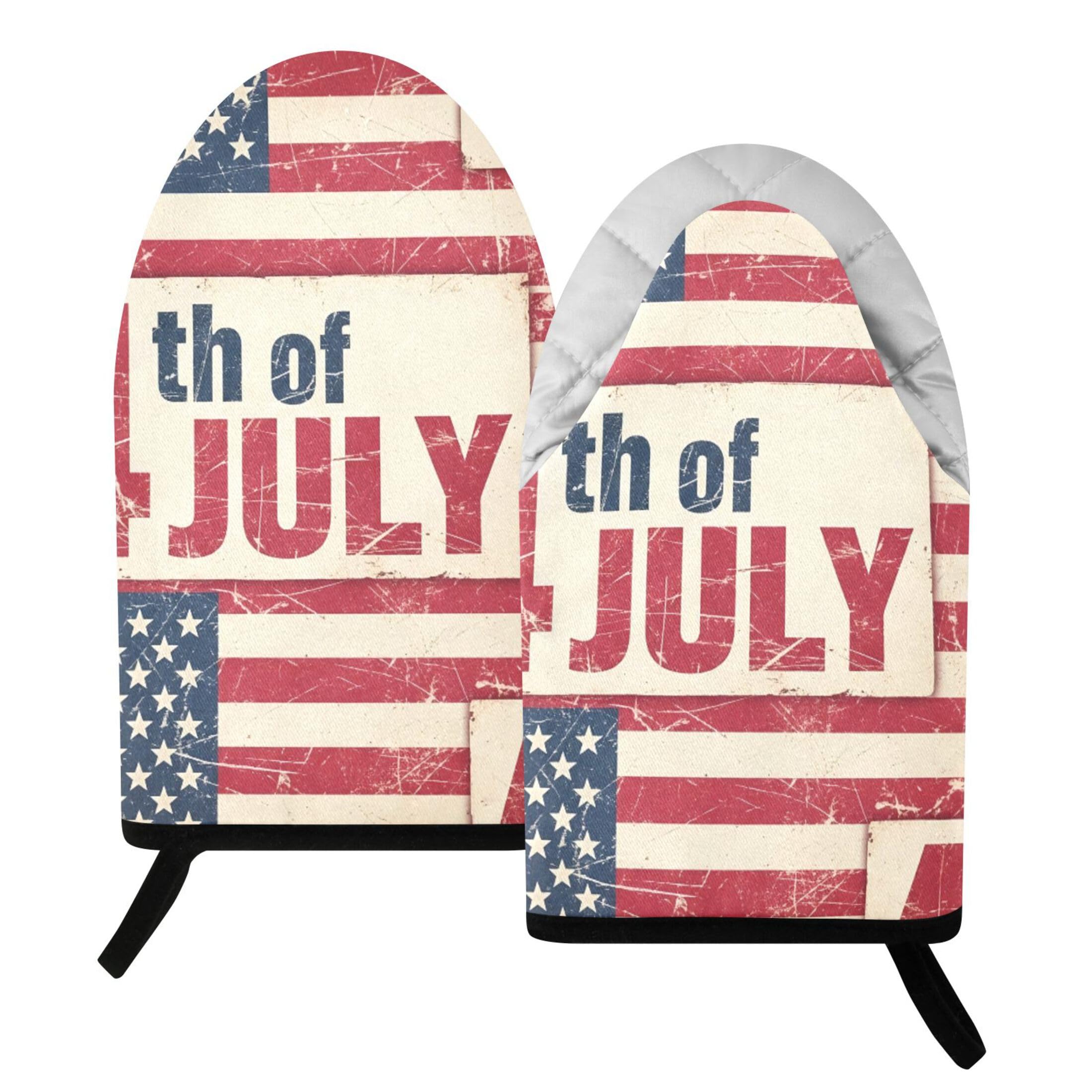 Fuauuyl Oven Mitts Heat Resistant Kitchen Gloves, Independence Day Classic Oven Gloves with Hanging Loop for Baking BBQ Cooking Grilling, 1 Pair, 9.5 in