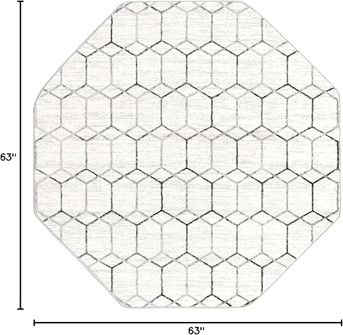 Miniatura 6 de Unique Loom Matrix Trellis Collection - Alfombra de área con azulejos (2 pies 7 pulgadas x 13 pies 1 pulgada, grismarfil)