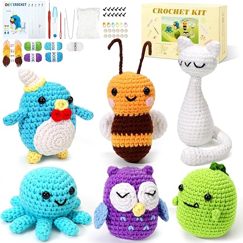 Kit de 6 piezas de animales de ganchillo  Kit de ganchillo Amigurumi 2026 DIY para principiantes, kit de ganchillo de punto para niños adultos, kit