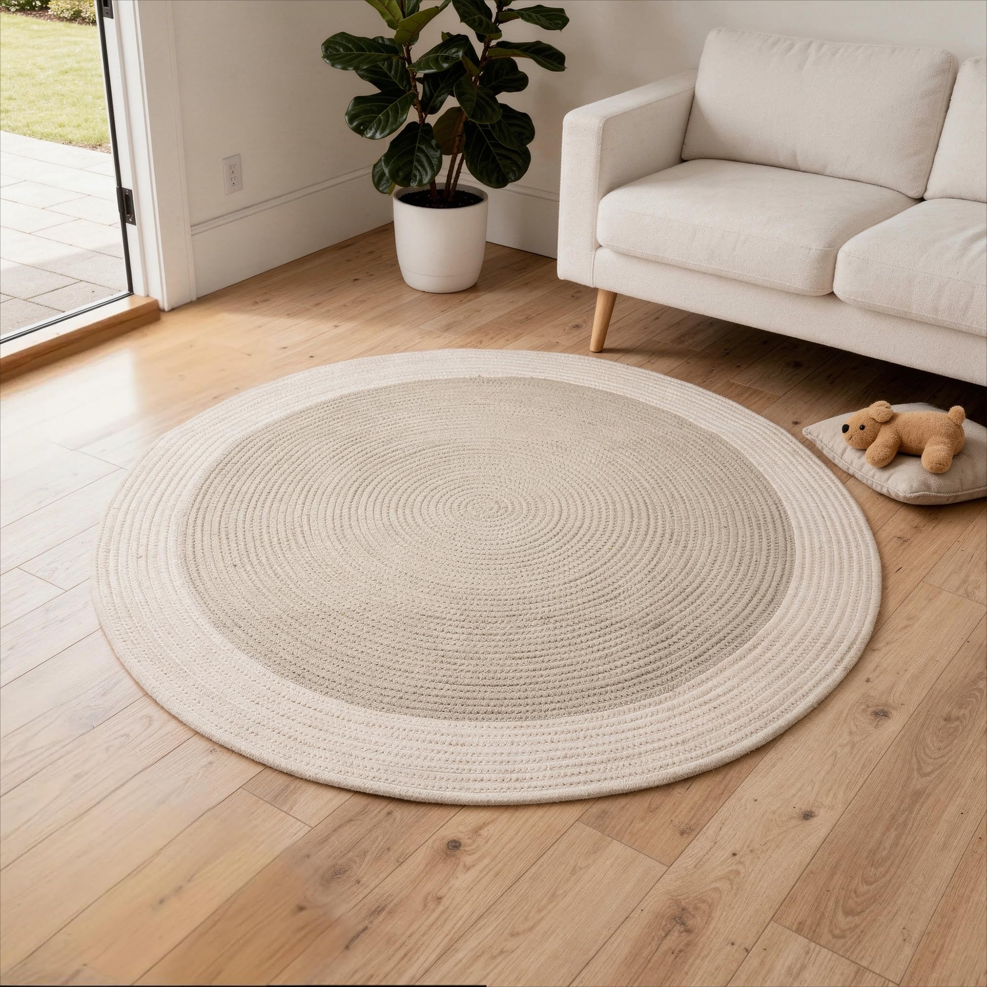 Encasa XO Round Braided Rug - Sage & Off White -11 Encasa XO Round Braided Rug - Sage & Off White -11