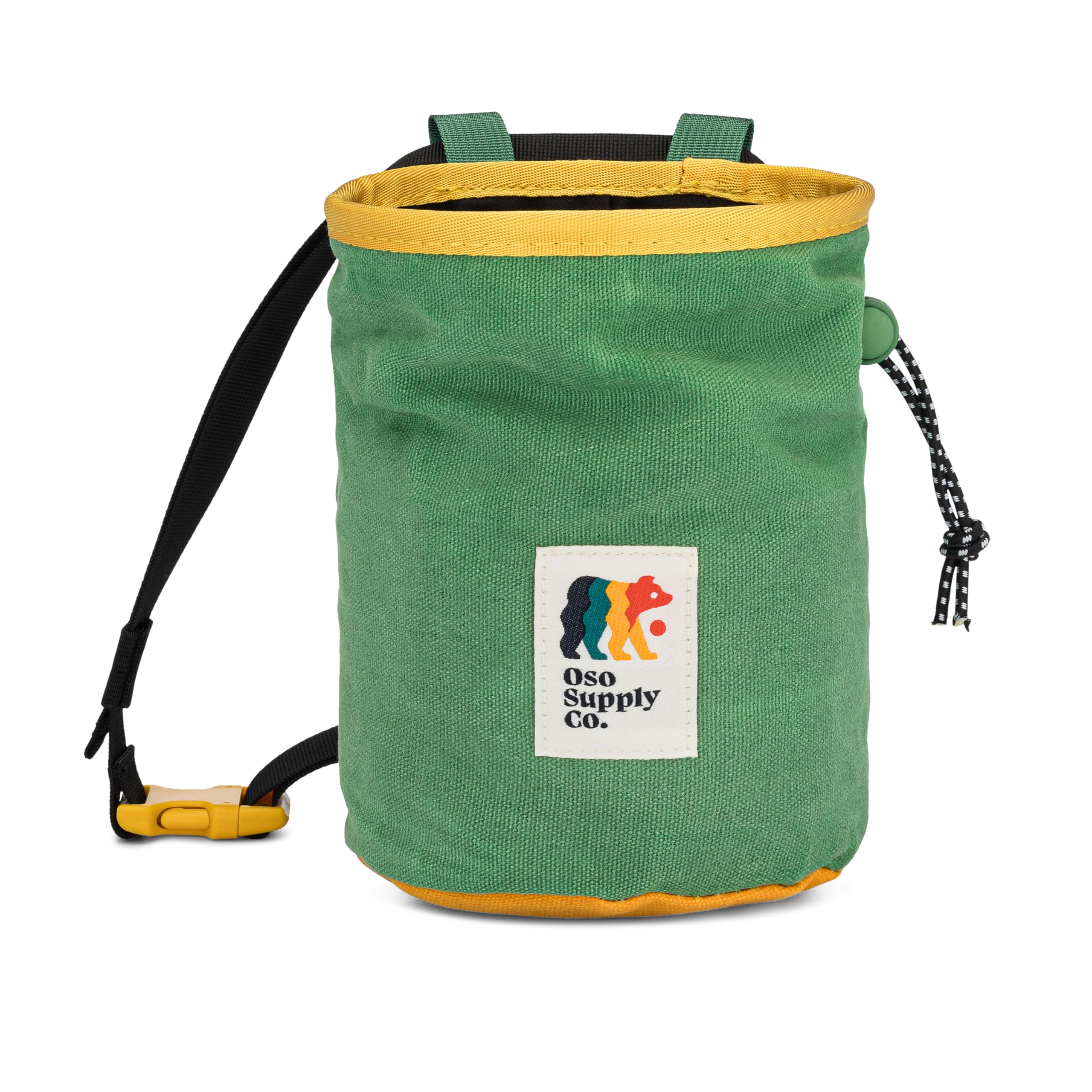 Oso Supply Co - Cascadia Waxed Canvas Chalk Bag - Zipper Pocket & Mesh Pouch for Bouldering, Rock Climbing, Gym, Weightlifting – Water-Resistant, Adjustable Belt, Wide Opening (Evergreen/Orange)