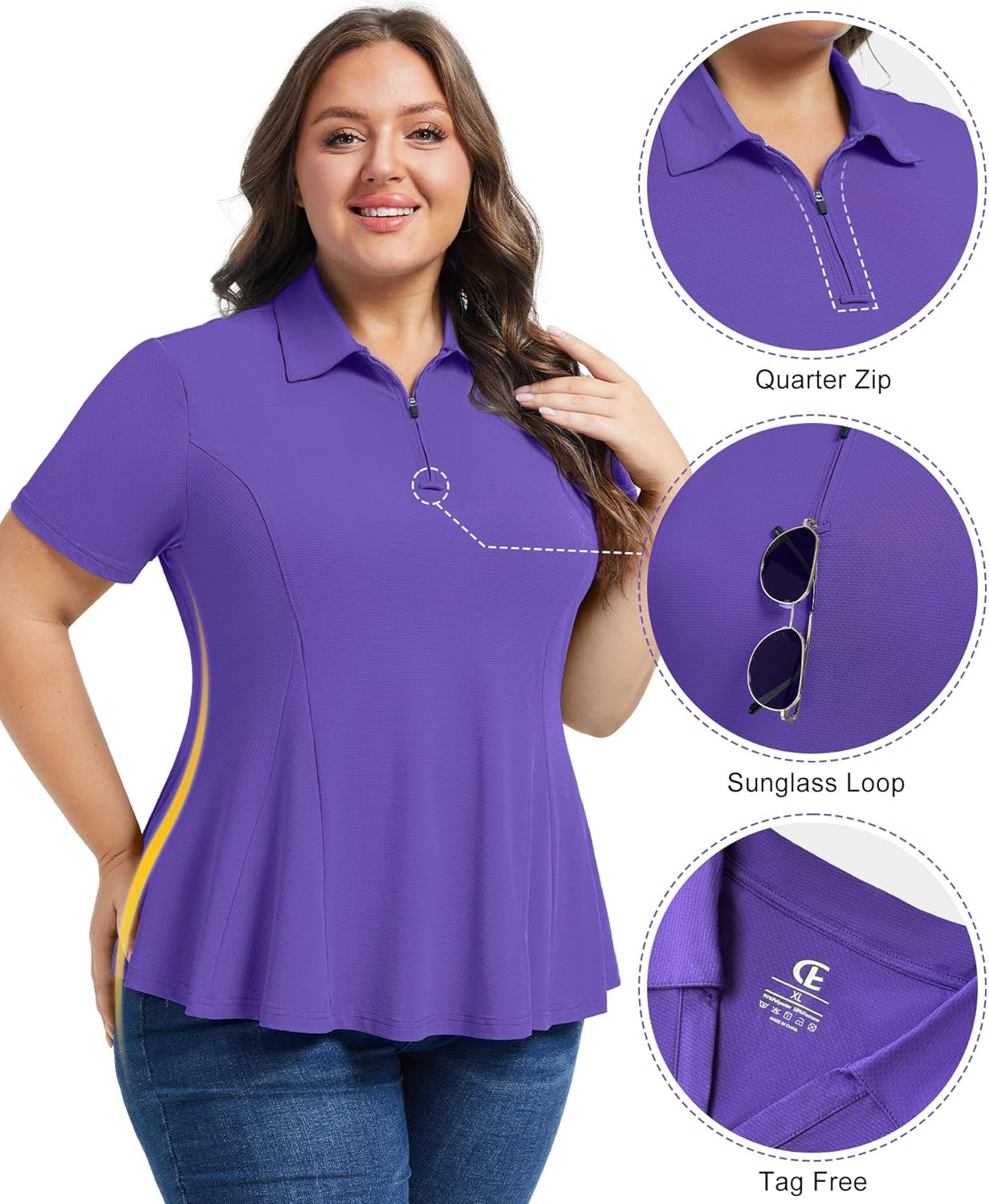 Casei Women's Plus Size Golf Polo Shirts Short Sleeve Collared Tennis Workout Tops Loose Fit UPF 50+ - Image 6
