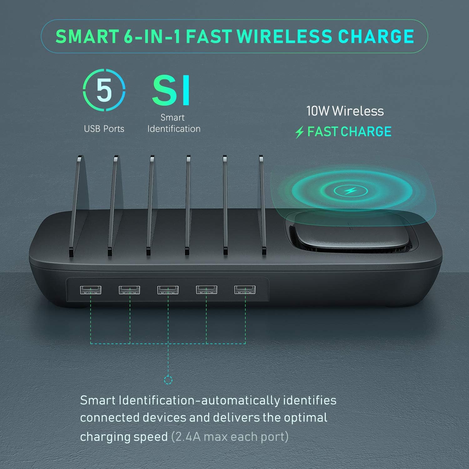 Buy 1 get 1 Charging Station with Wireless Charger Pad for Multiple Device - Seenda 5 Port Multi USB Charger Desk Organizer with Qi Charging Pad and 8 Short USB Cables for Phones Tablets Multidevice Featured Product Charging Station with Wireless Charger Pad for Multiple Device - Seenda 5 Port Multi USB Charger Desk Organizer with Qi Charging Pad and 8 Short USB Cables for Phones Tablets Multidevice
