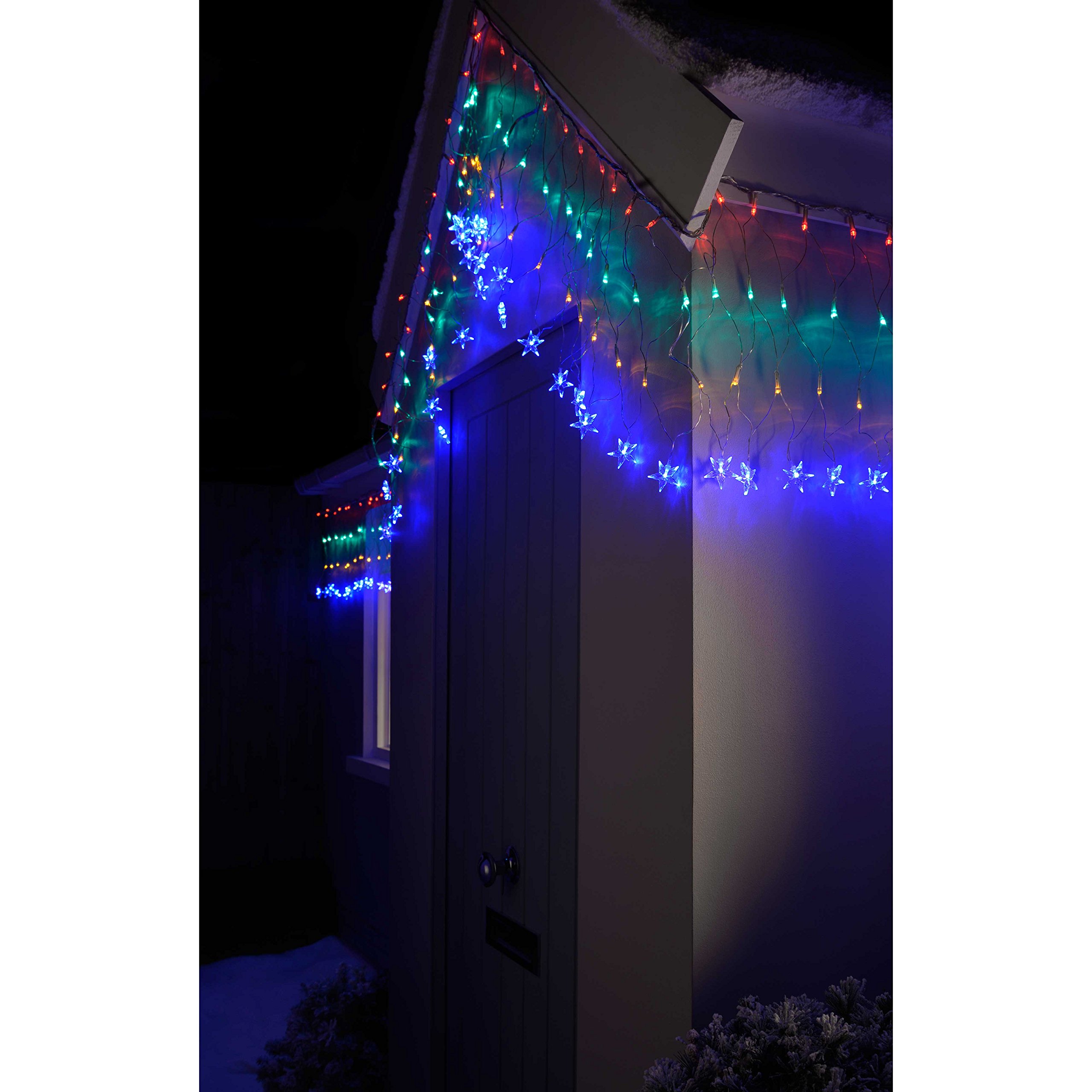WeRChristmas LED Star Curtain Net Christmas Light String with Chasing/Static Settings, 8 m x 40 cm - Multi- Colour - Image 3