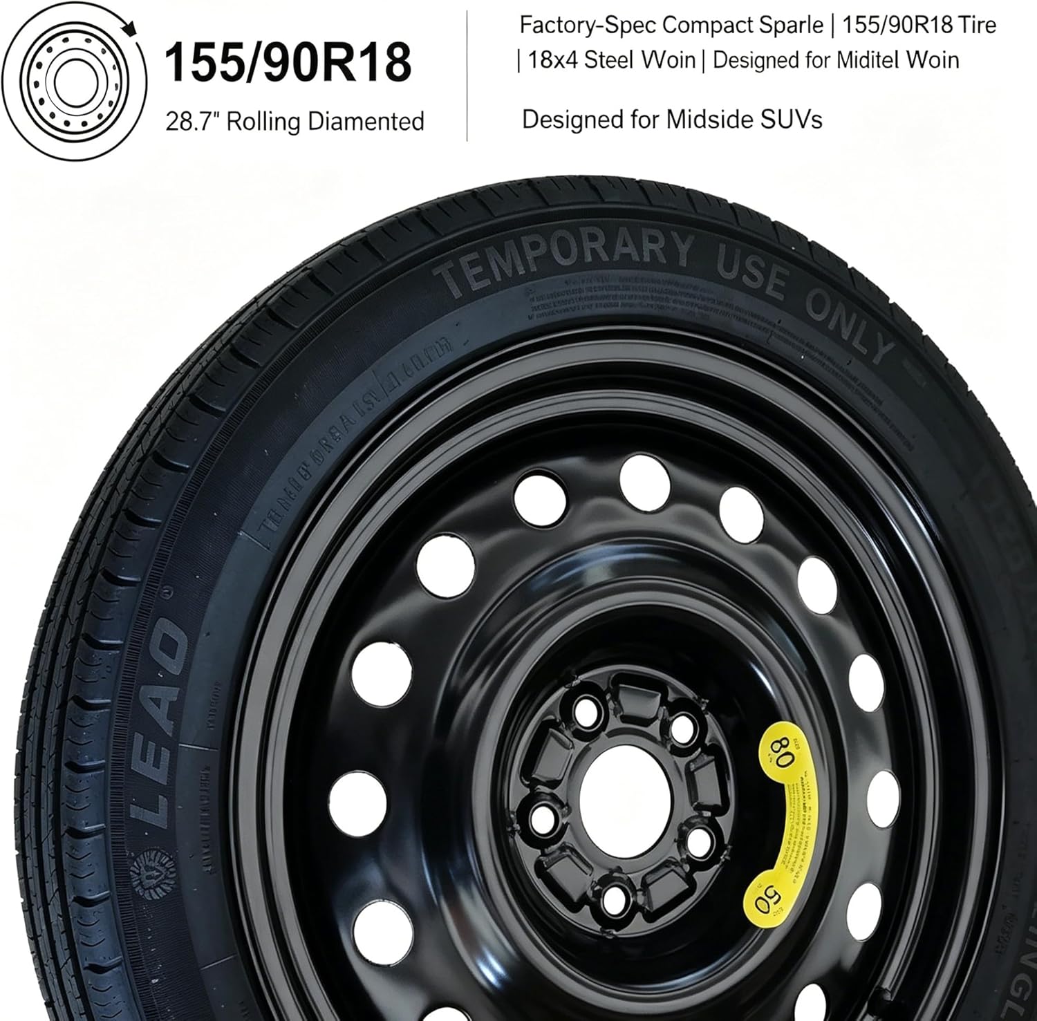 Spare Tire Kit Fits 2021-2026 Hyundai Tucson & Santa Fe, 2021-2026 Kia Sportage | Complete Compact Spare Tire 155/90R18 with Pre-Mounted Wheel | Includes 2.5 Ton Scissor Jack, Lug Wrench & Tool Set