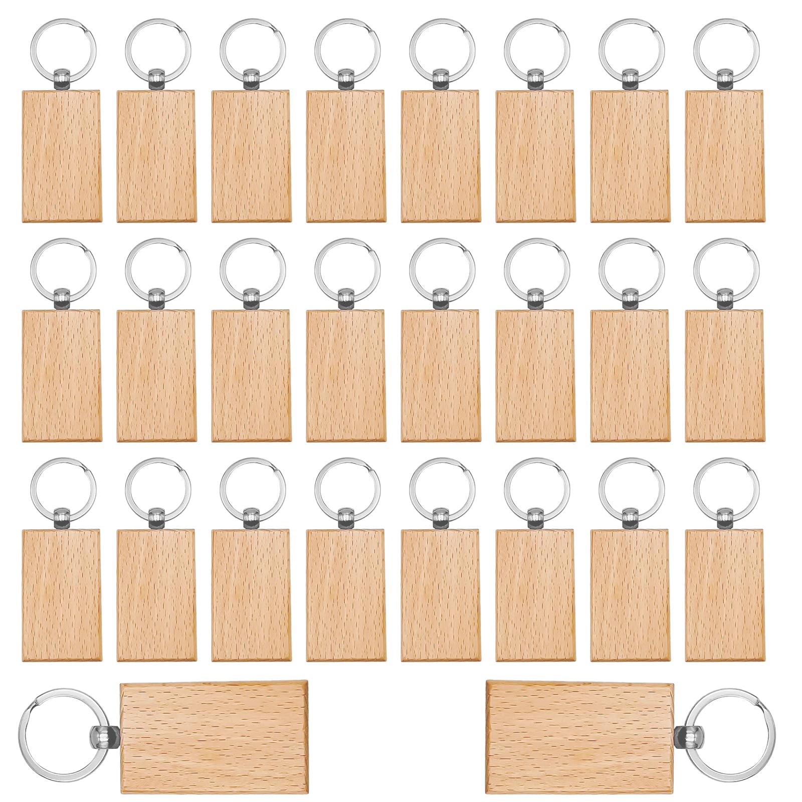 Porte-Clés en Bois: 26 Pcs DIY Porte-Clés en Bois Naturel Bricolage, Porte-Clés en Bois Naturel, Porte Clés Étiquette Gravable Peinte, Bricolage Vierge Porte Clés Bois Brut pour Gravure Peinture