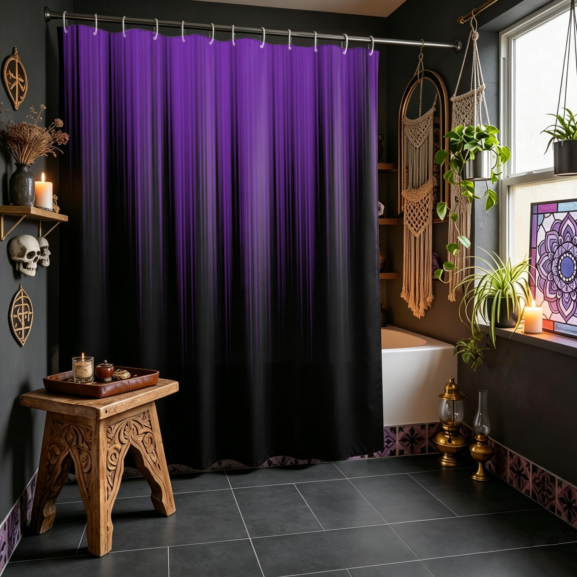 AAtter Purple and Black Shower Curtain, Modern Ombre, 72x72 Inch, 12 Hooks