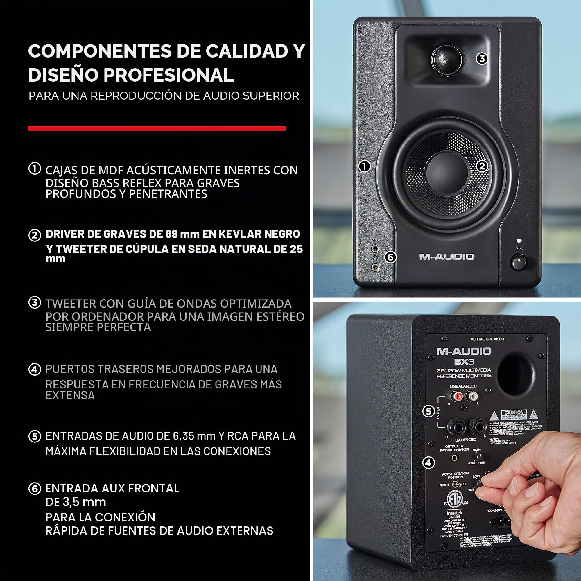M-Audio BX3 Pair - Par de Monitores de Estudio, Altavoces para PC de sobremesa de 120 W & Numark HF175 - Auriculares de DJ de diseño Cerrado, transductores de 40mm