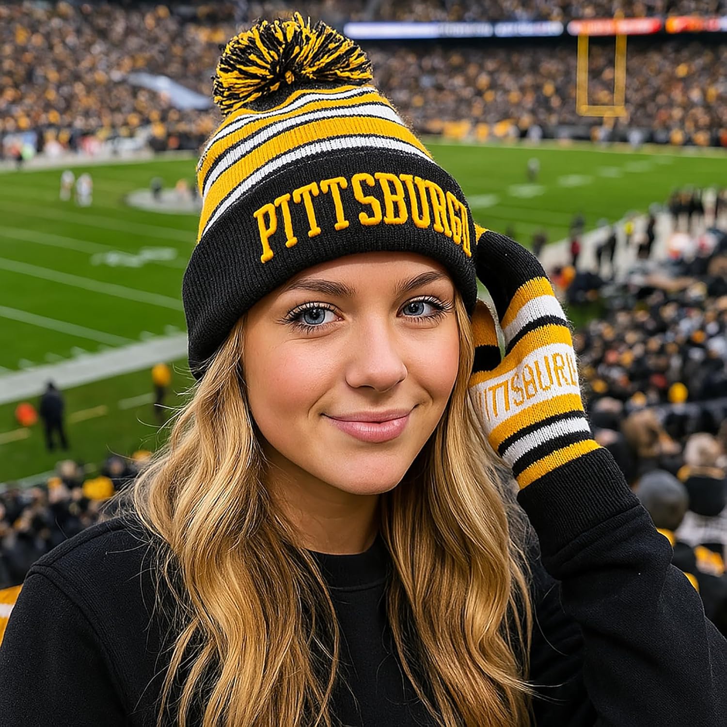 Vintage Classic Skull Cap 3D Embroidery Beanie Cuffed Winter Hat Knit Comes with Warm Gloves Gifts for Men Women Fans - Image 5