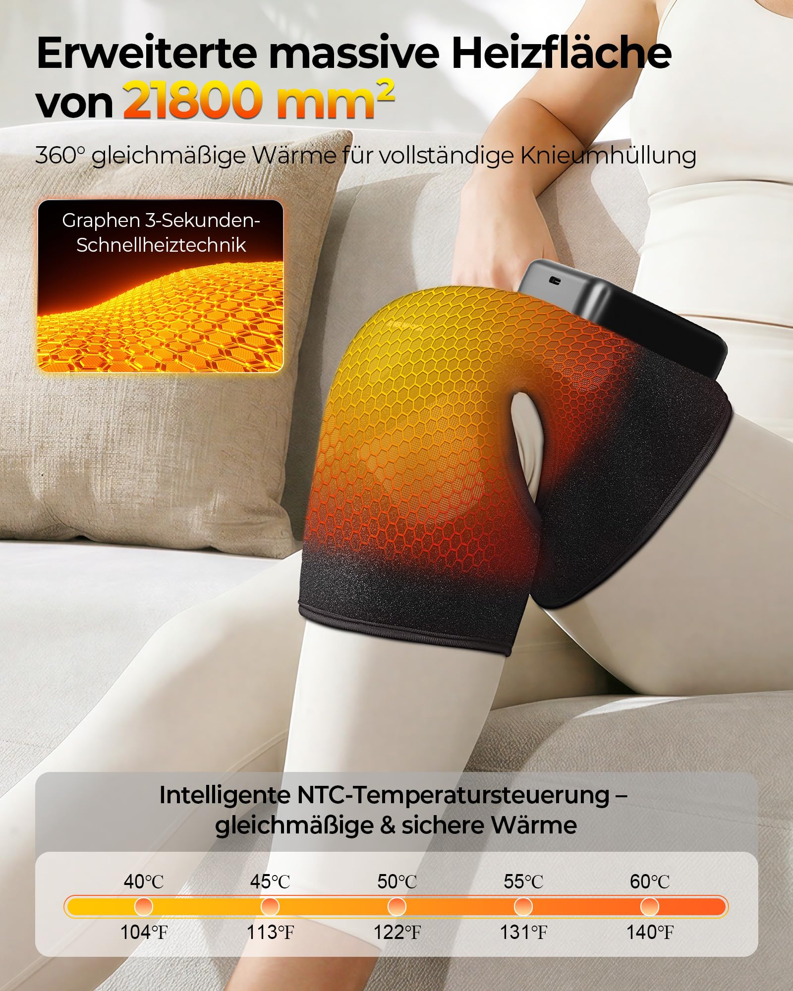 KingPavonini Kabellose Kniemassagegerät mit Wärme, Rotlichttherapie und 4-Motor-Vibration, Kniebandage Massagegerät gegen Knieschmerzen, 5 Wärmestufen & 5 Rotlichtmodi, Geschenk für Mama Papa(1 Stück)
