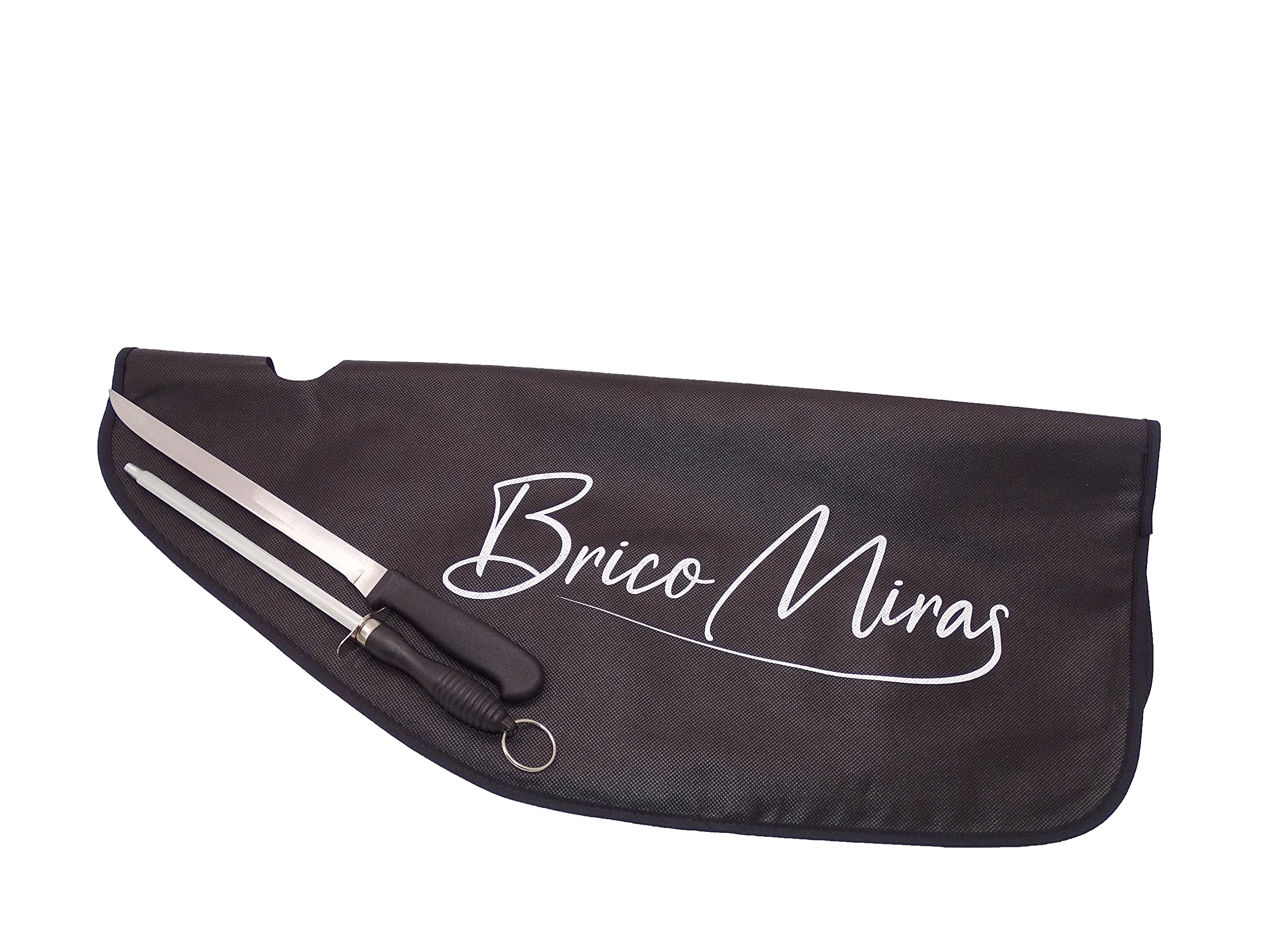 BRICOMIRAS - Jamonero Modelo Rioja en Madera de Pino | Incluye Cuchillo, Chaira y Cubrejamón Negro | Antideslizante, Diseñado en España | Ideal para Hostelería y Hogar, Natural, Pack 1