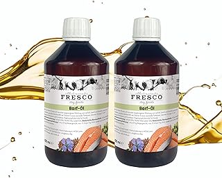 FRESCO Dog Premium Barf Öl für Hunde 1 Liter | Mix aus Hanföl, Lachsöl & Leinöl mit Omega 3 & 6 | Barföl hochdosiert & reich an Vitamin D & E | Abgefüllt in Deutschland (2x500ml)