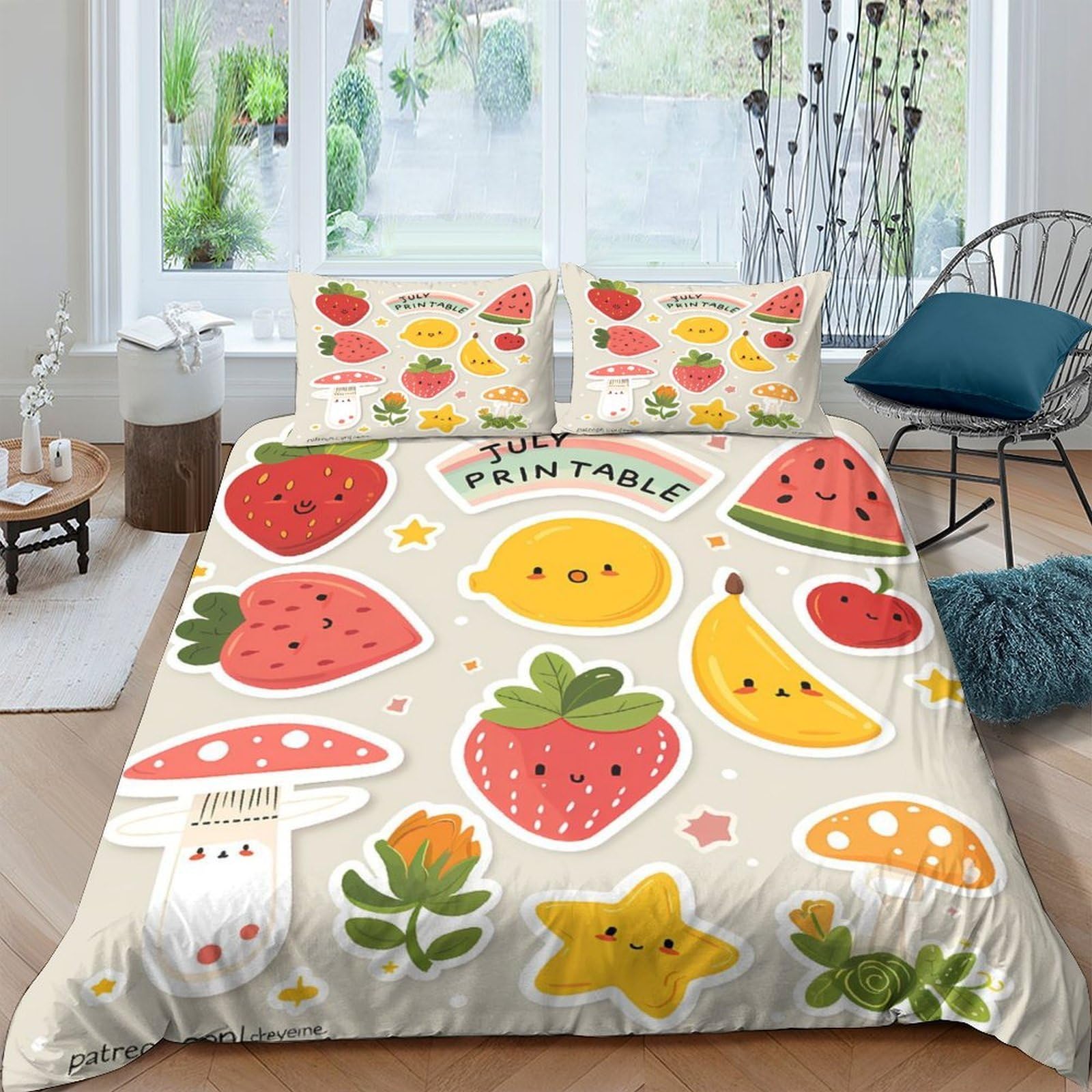 Ctjqhvkz Style-8 3D Printed Cute Fruit Cartoon Fitted Sheet Microfiber Soft Breathable Strawberry Banana Mattress Cover Bedroom Decor Single（135X200cm）